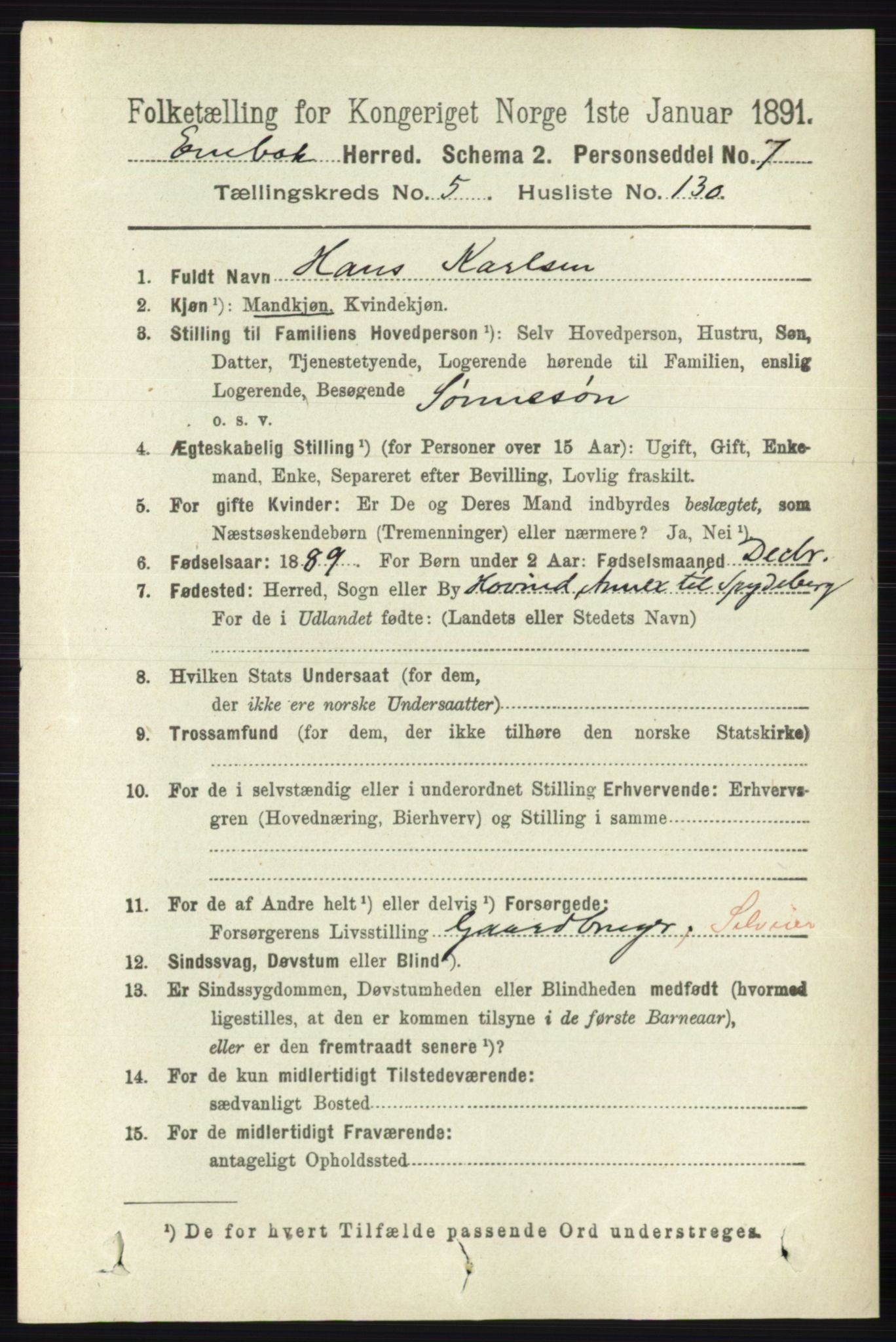 RA, 1891 census for 0229 Enebakk, 1891, p. 2790