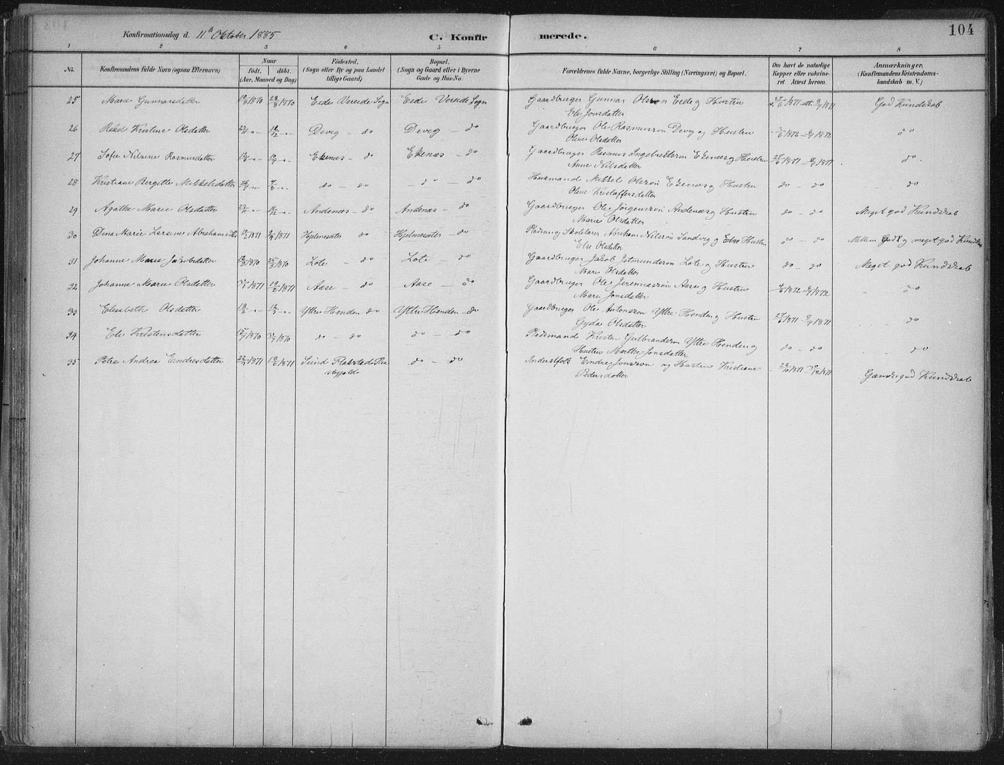 Gloppen sokneprestembete, AV/SAB-A-80101/H/Haa/Haab/L0001: Parish register (official) no. B  1, 1885-1905, p. 104