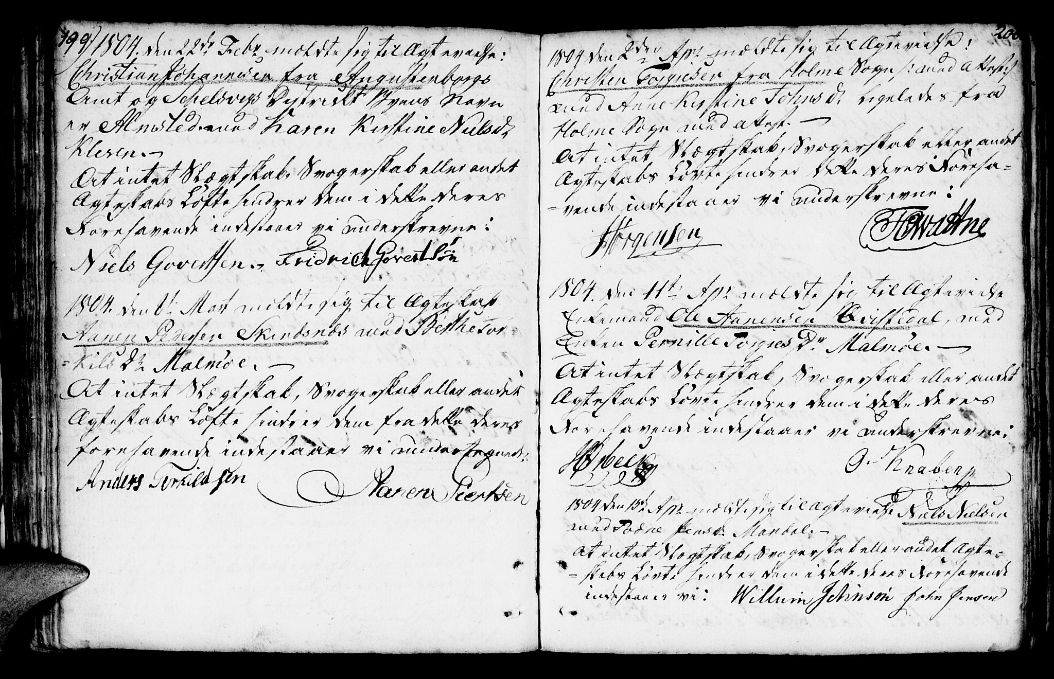 Mandal sokneprestkontor, SAK/1111-0030/F/Fa/Faa/L0007: Parish register (official) no. A 7, 1783-1818, p. 199-200