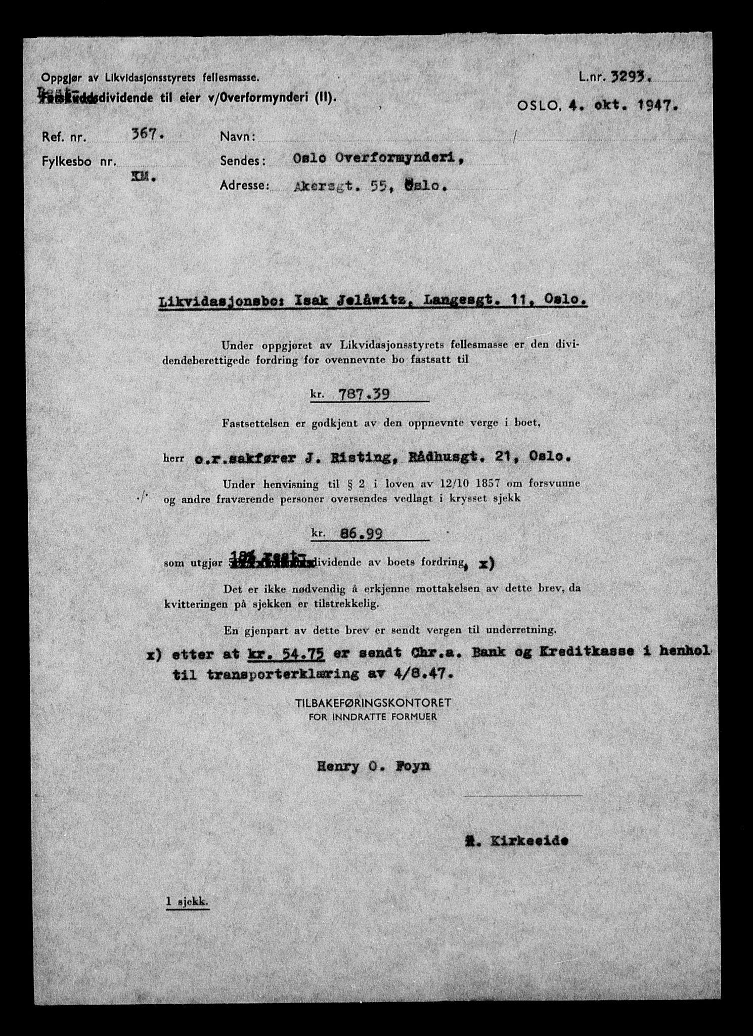 Justisdepartementet, Tilbakeføringskontoret for inndratte formuer, AV/RA-S-1564/H/Hc/Hcc/L0948: --, 1945-1947, p. 32
