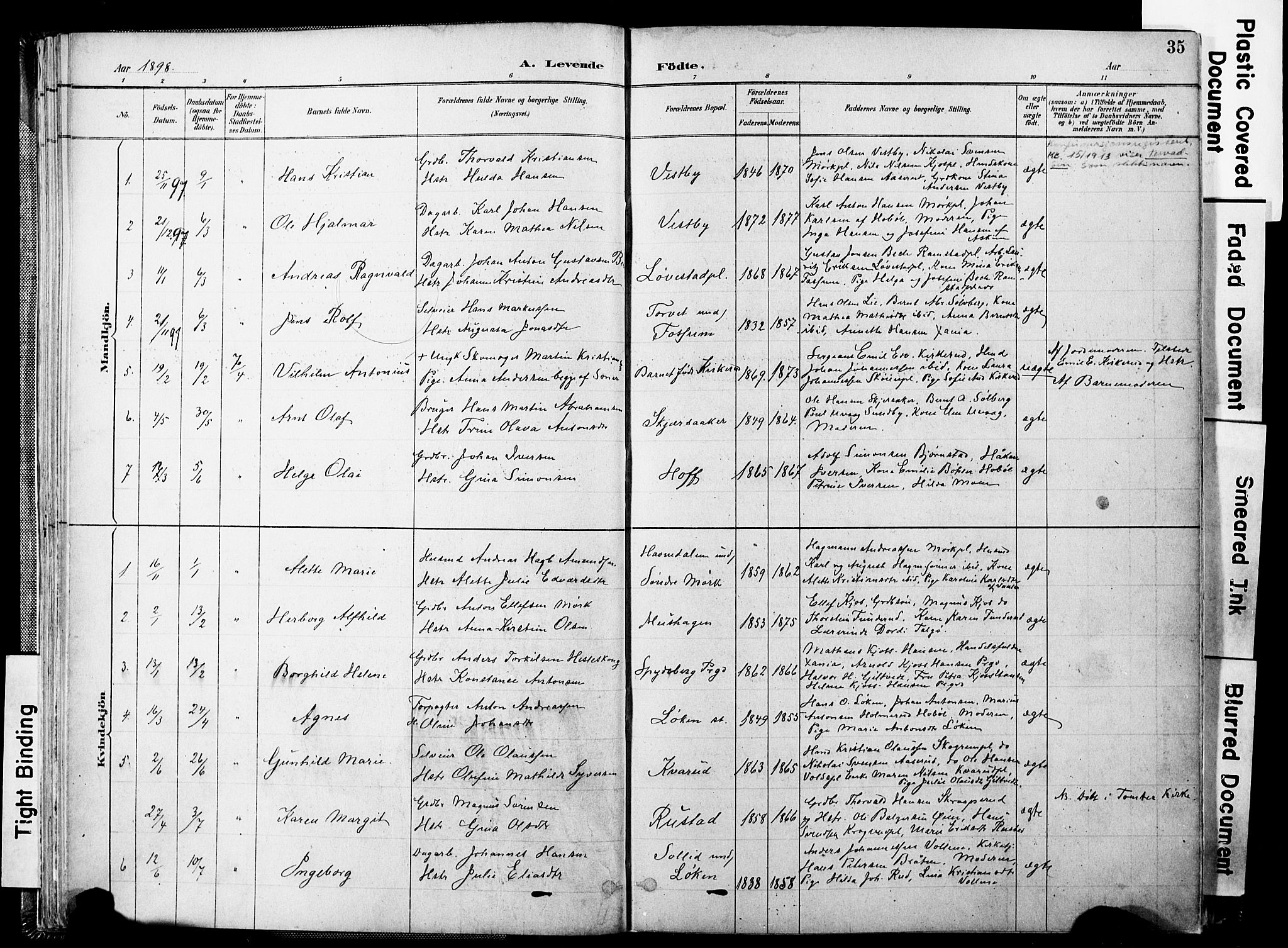 Spydeberg prestekontor Kirkebøker, AV/SAO-A-10924/F/Fa/L0008: Parish register (official) no. I 8, 1886-1900, p. 35