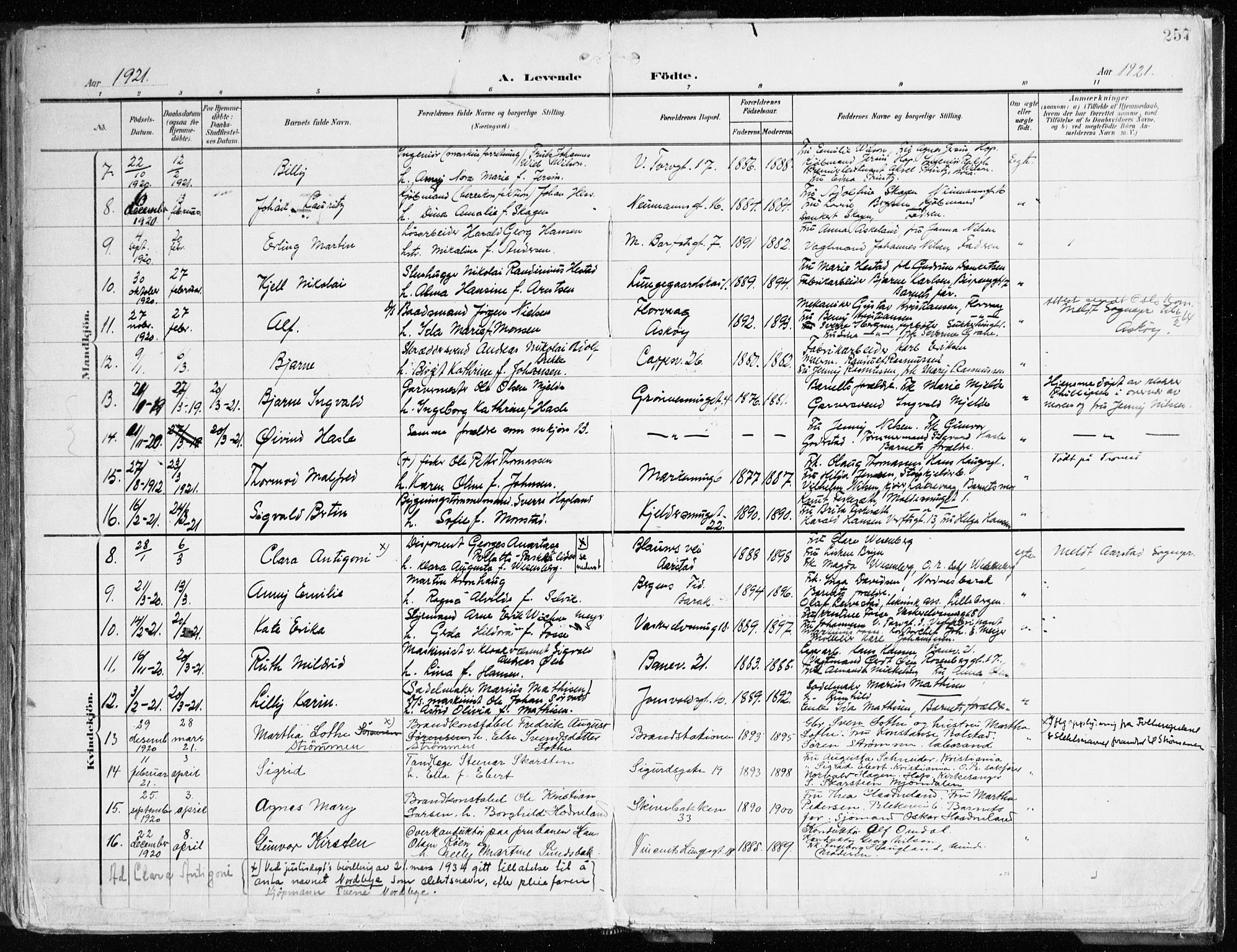 Domkirken sokneprestembete, SAB/A-74801/H/Haa/L0025: Parish register (official) no. B 8, 1903-1925, p. 257