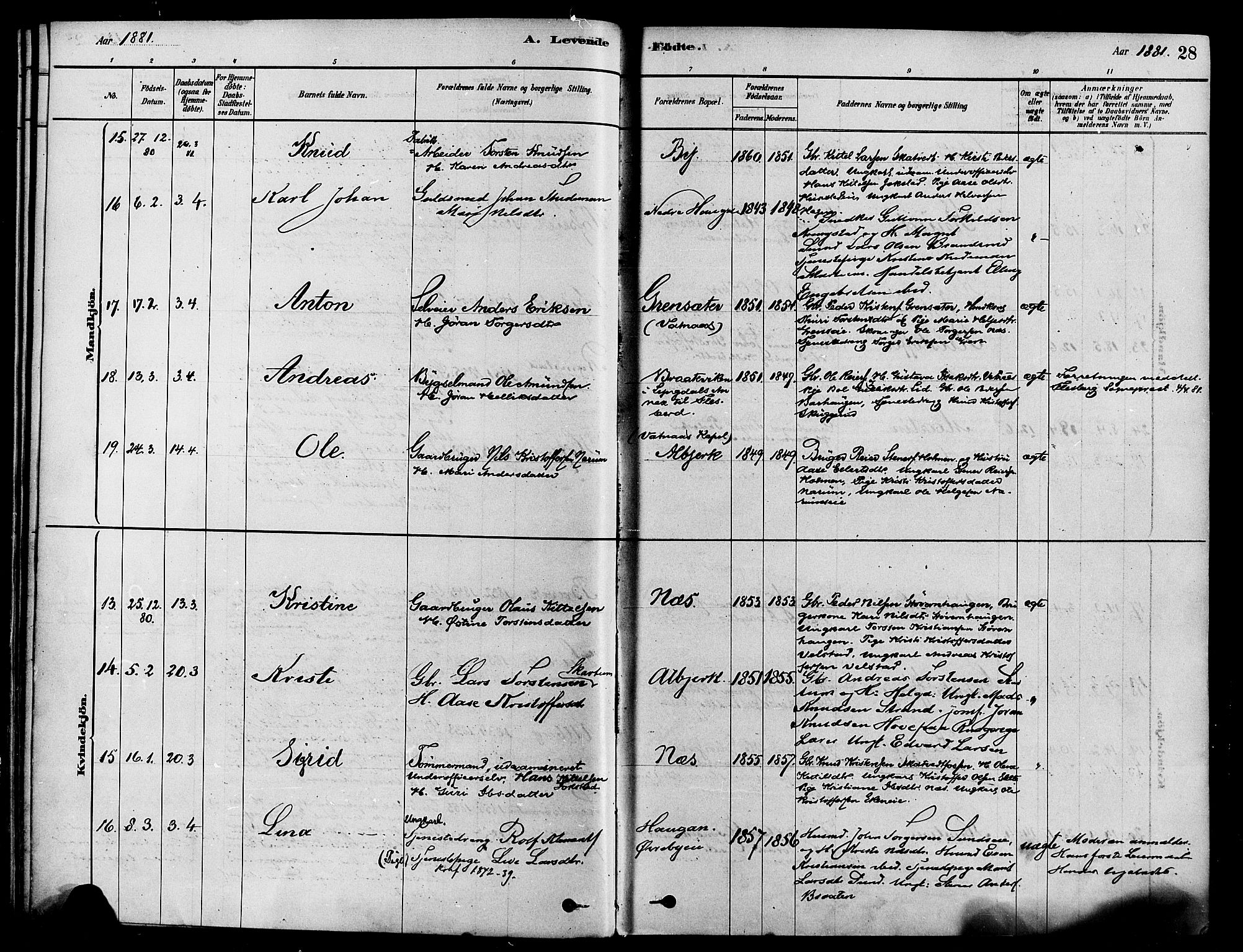 Sigdal kirkebøker, AV/SAKO-A-245/F/Fa/L0011: Parish register (official) no. I 11, 1879-1887, p. 28