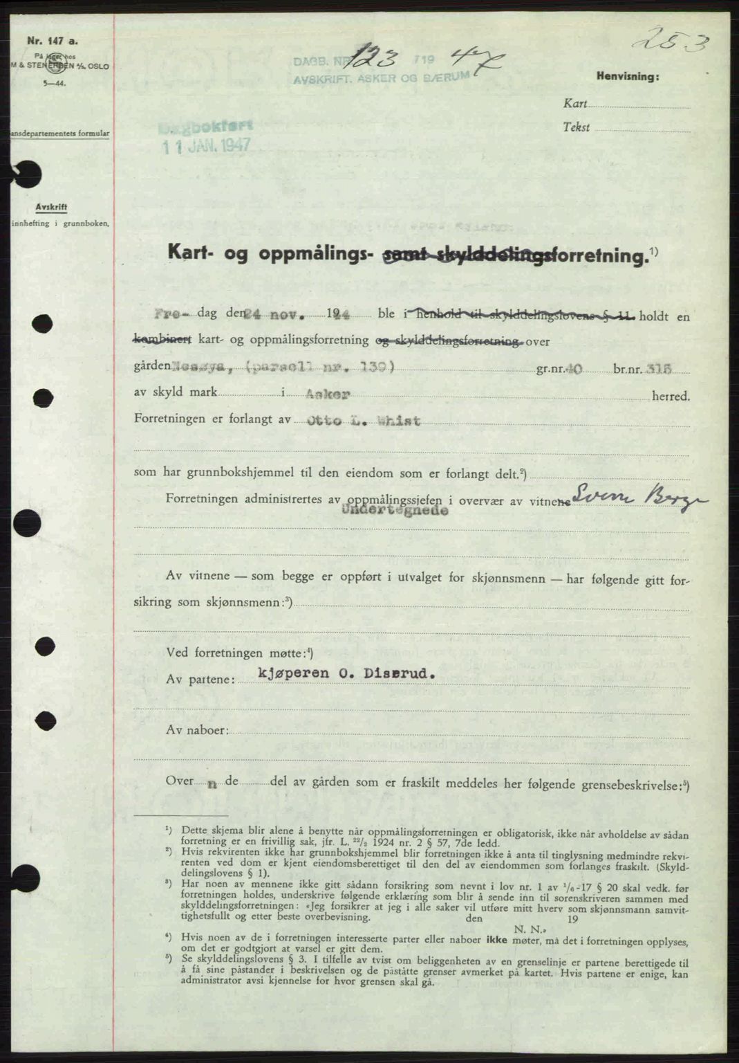 Aker herredsskriveri, AV/SAO-A-10896/G/Gb/Gbb/Gbbb/L0036: Mortgage book no. A82, 1946-1947, Diary no: : 123/1947