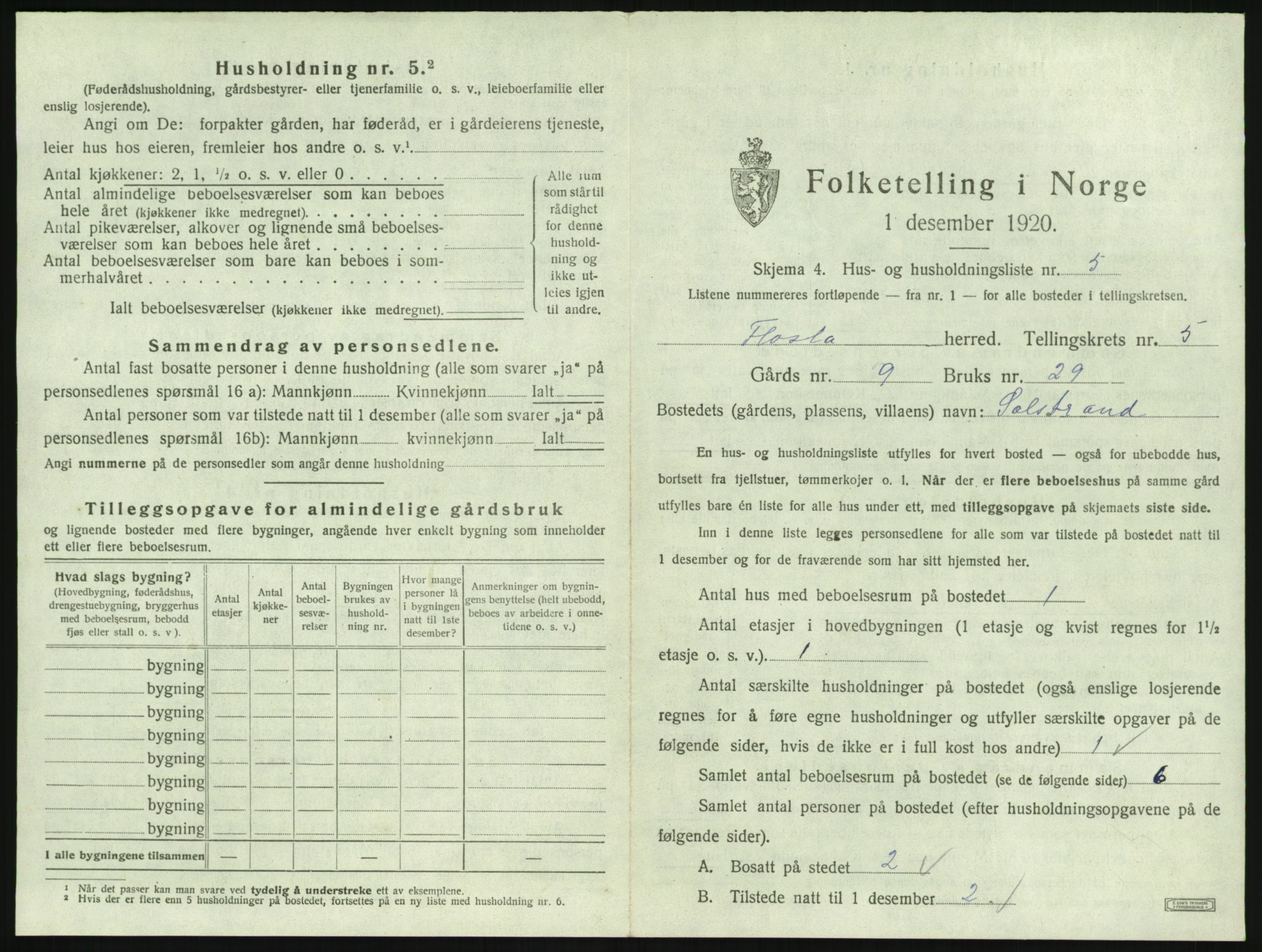 SAK, 1920 census for Flosta, 1920, p. 550