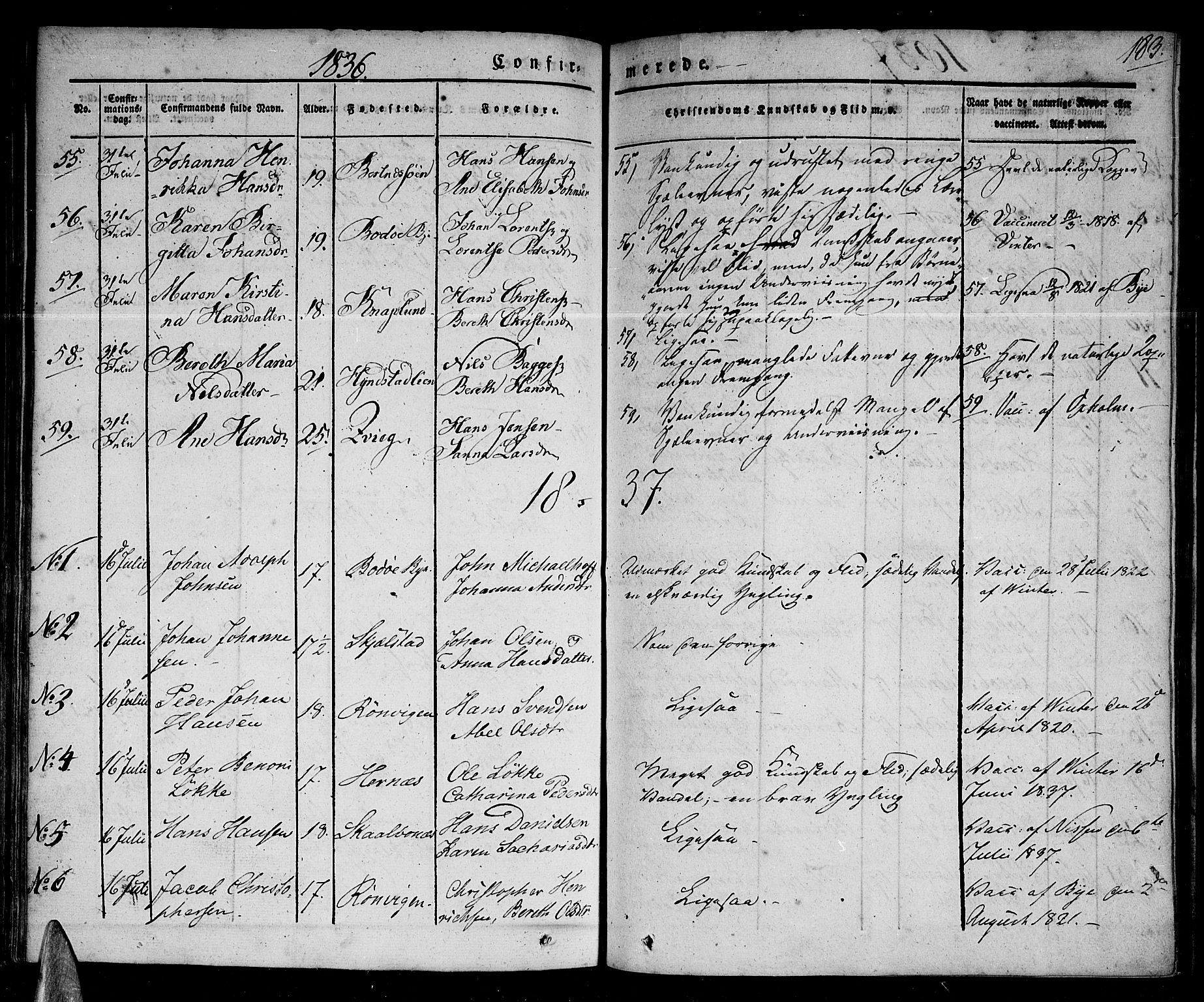 Ministerialprotokoller, klokkerbøker og fødselsregistre - Nordland, AV/SAT-A-1459/801/L0006: Parish register (official) no. 801A06, 1834-1845, p. 183