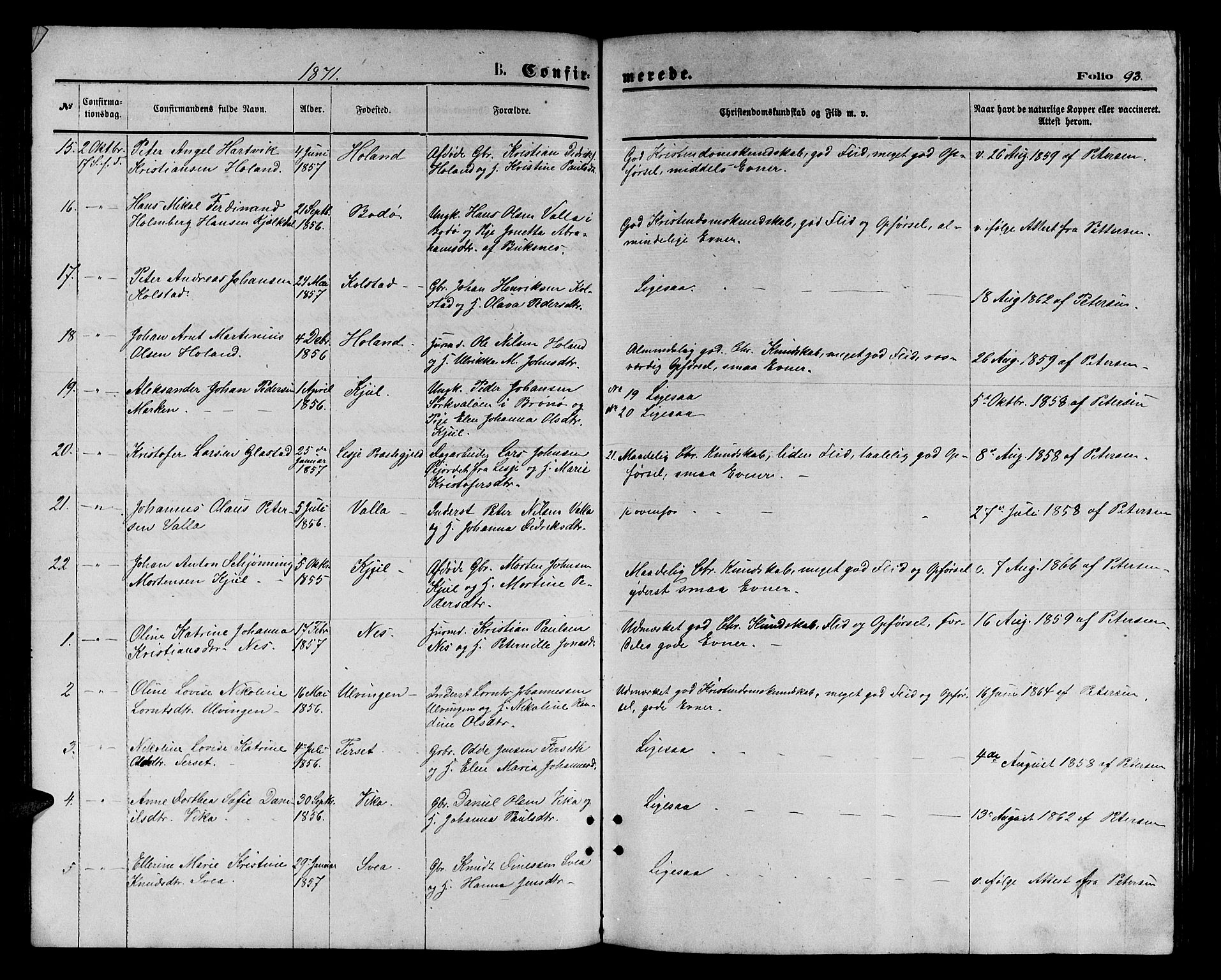 Ministerialprotokoller, klokkerbøker og fødselsregistre - Nordland, AV/SAT-A-1459/816/L0252: Parish register (copy) no. 816C02, 1871-1885, p. 93