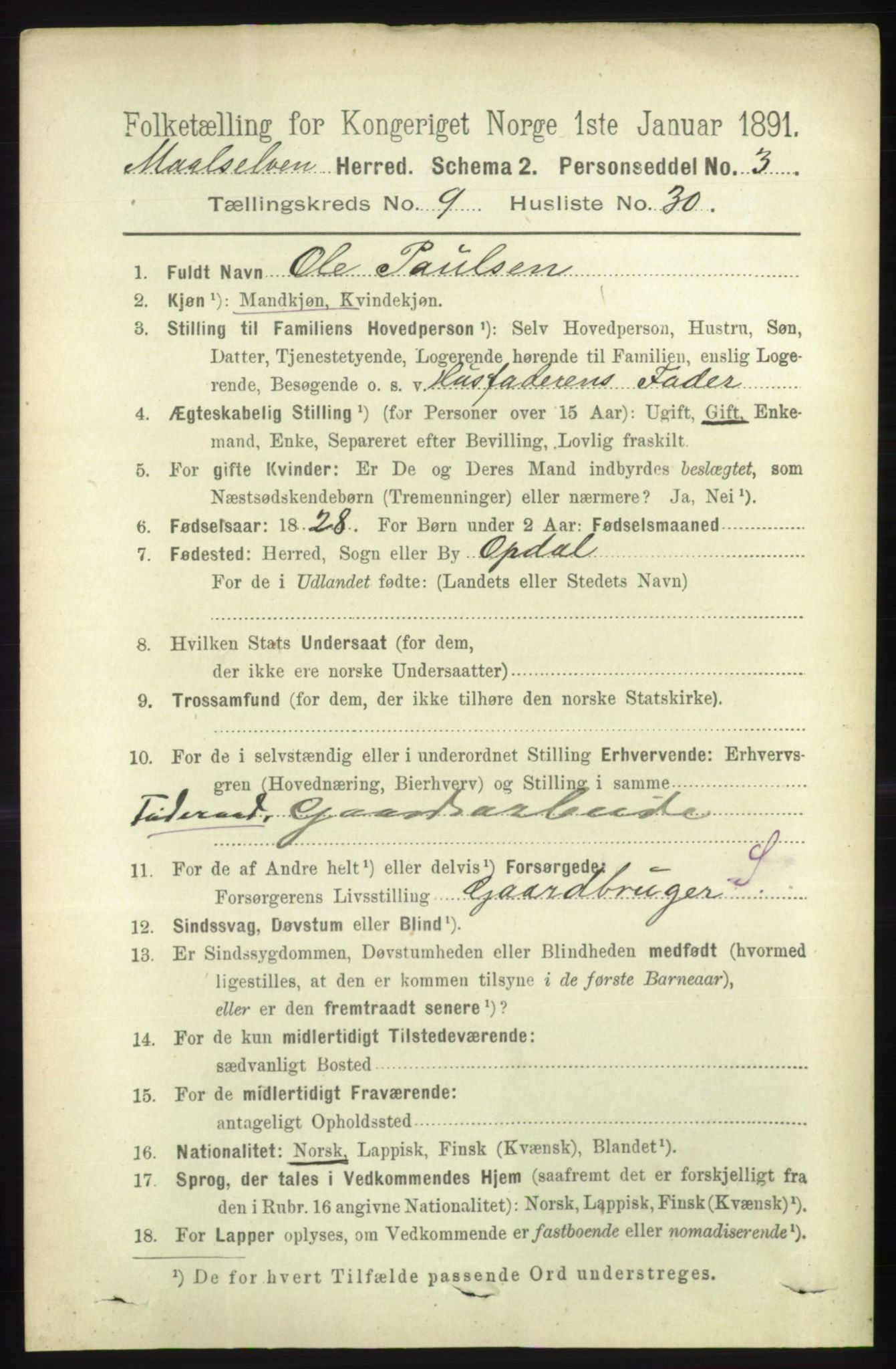 RA, 1891 census for 1924 Målselv, 1891, p. 2952