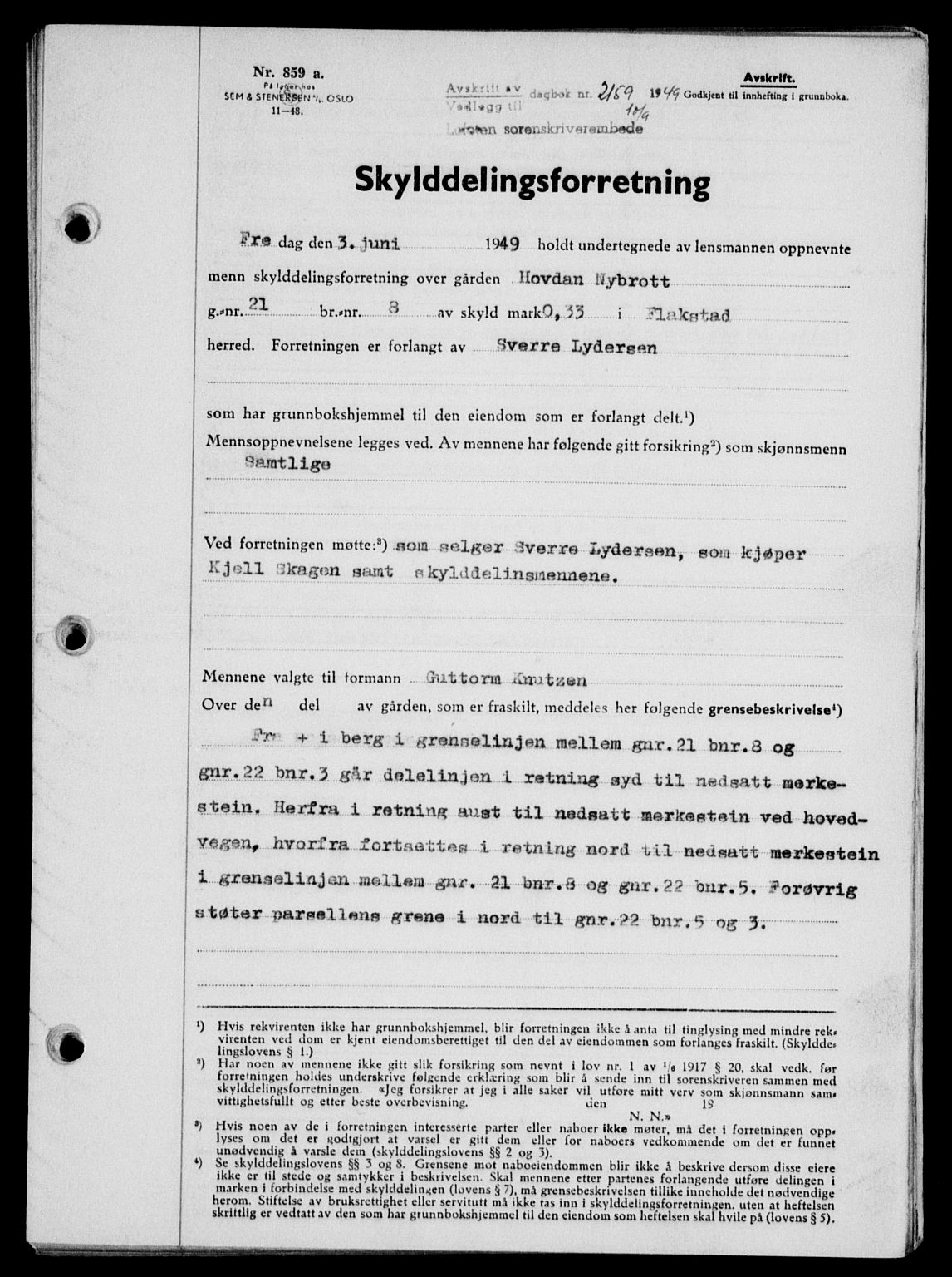 Lofoten sorenskriveri, SAT/A-0017/1/2/2C/L0021a: Mortgage book no. 21a, 1949-1949, Diary no: : 2159/1949