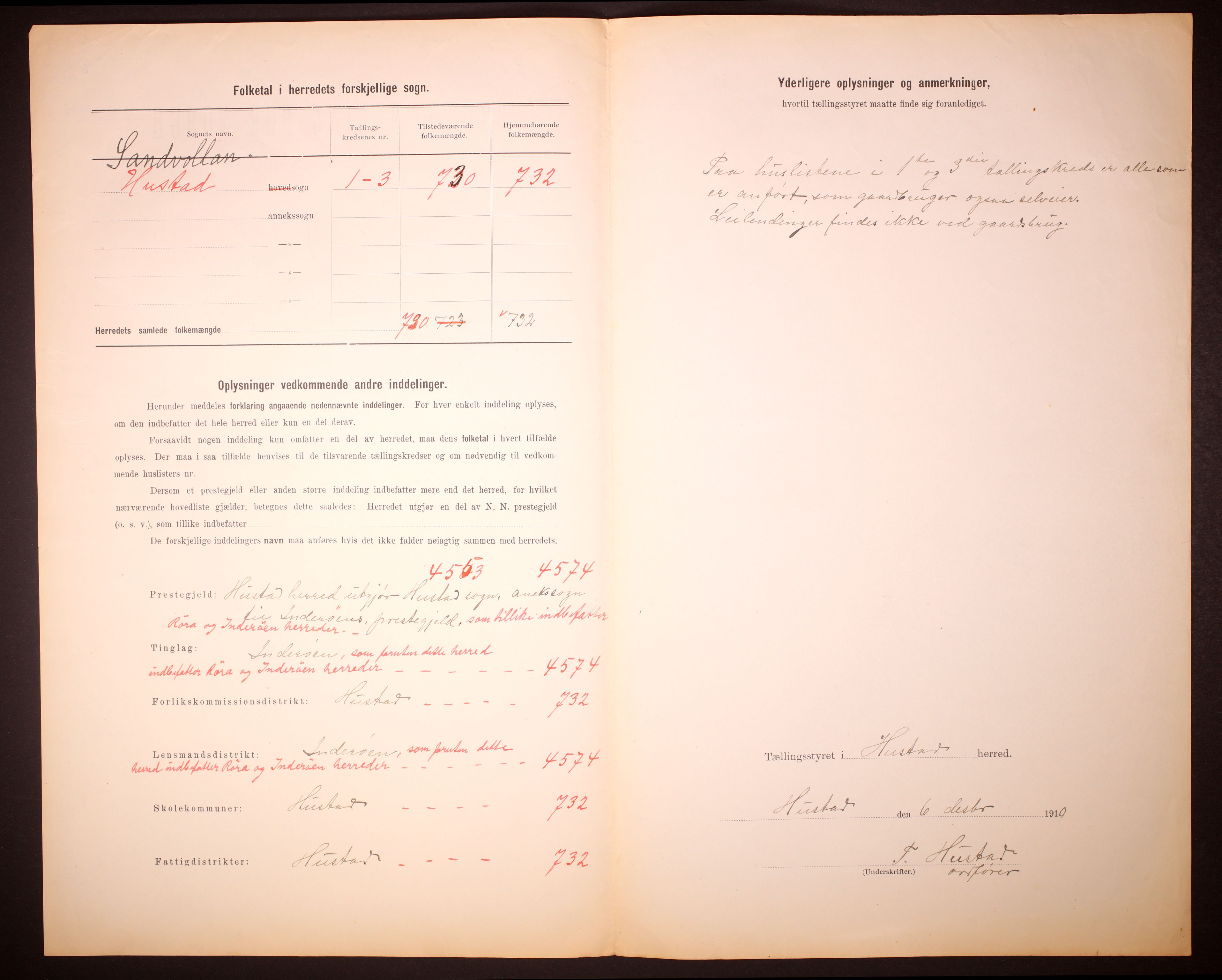RA, 1910 census for Hustad (Sandvollan), 1910, p. 3