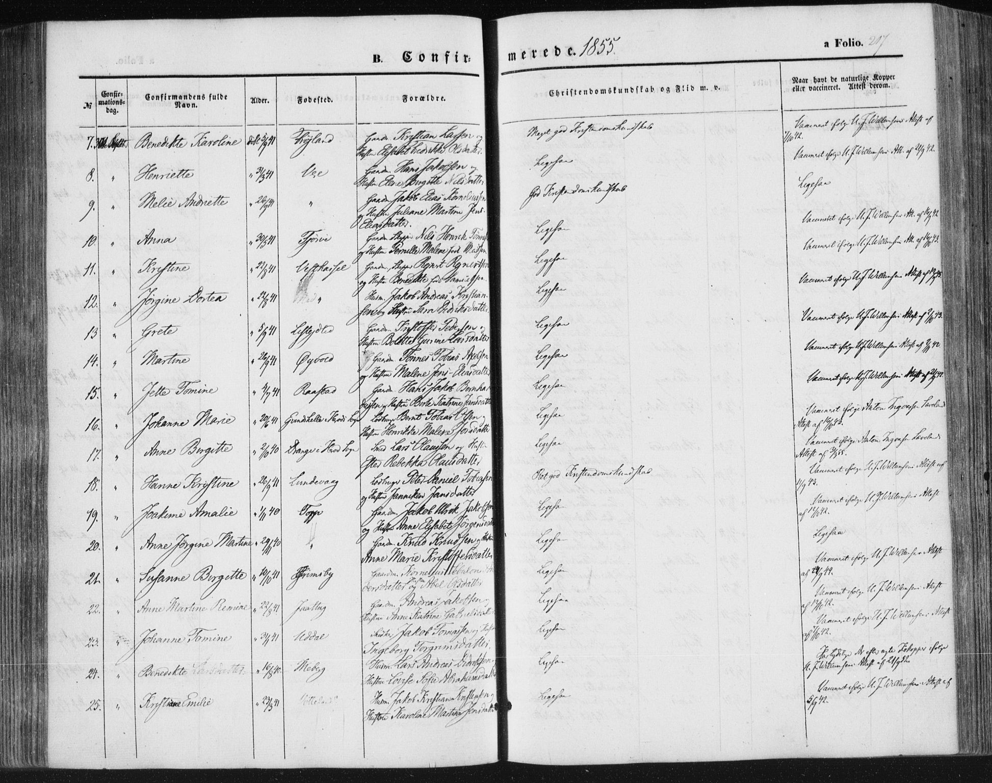 Lista sokneprestkontor, AV/SAK-1111-0027/F/Fa/L0010: Parish register (official) no. A 10, 1846-1861, p. 217