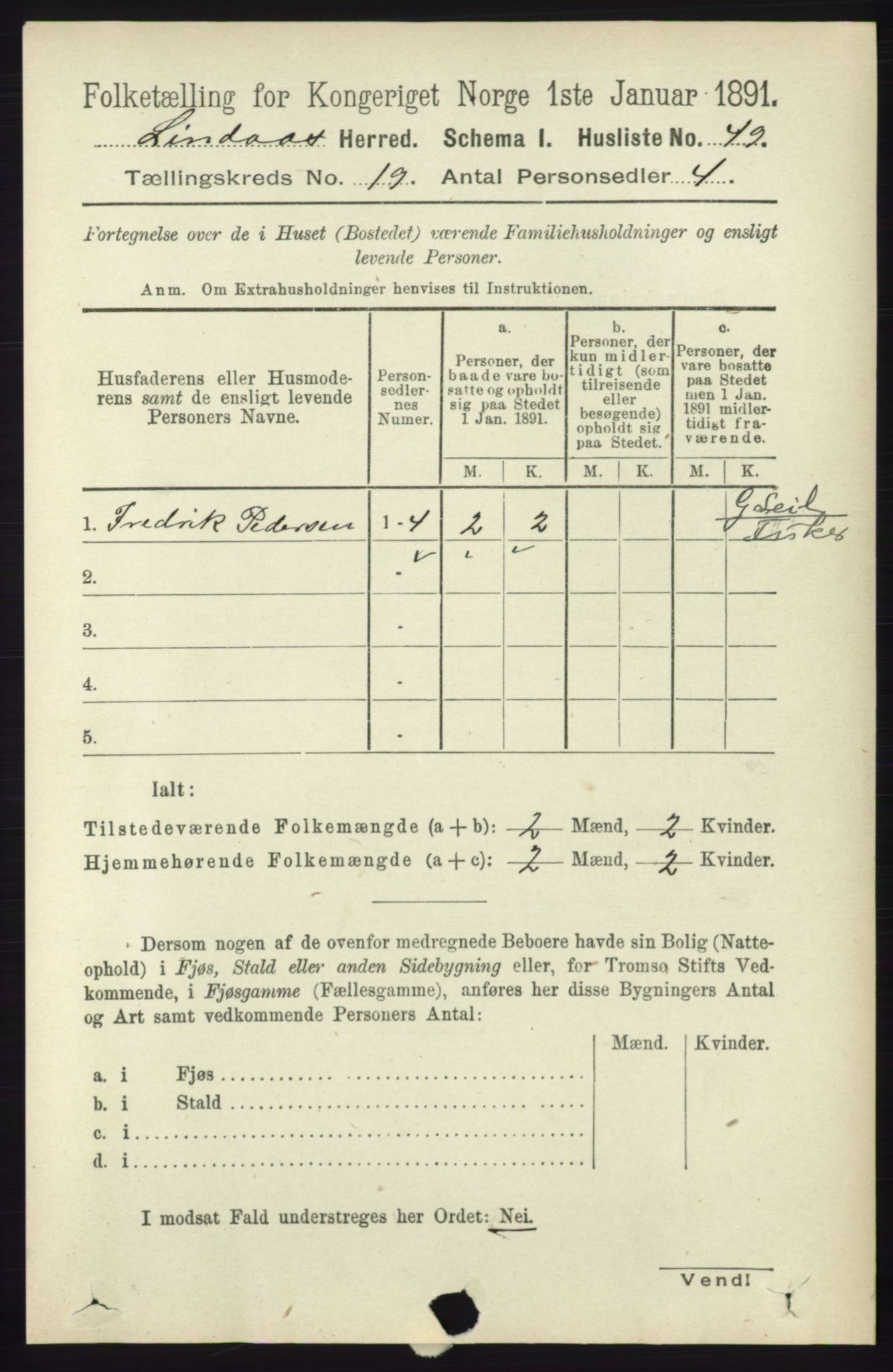 RA, 1891 census for 1263 Lindås, 1891, p. 6921