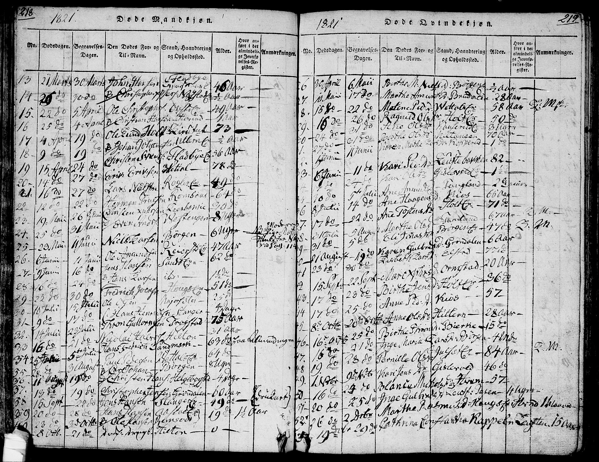 Ullensaker prestekontor Kirkebøker, AV/SAO-A-10236a/F/Fa/L0013: Parish register (official) no. I 13, 1815-1835, p. 218-219