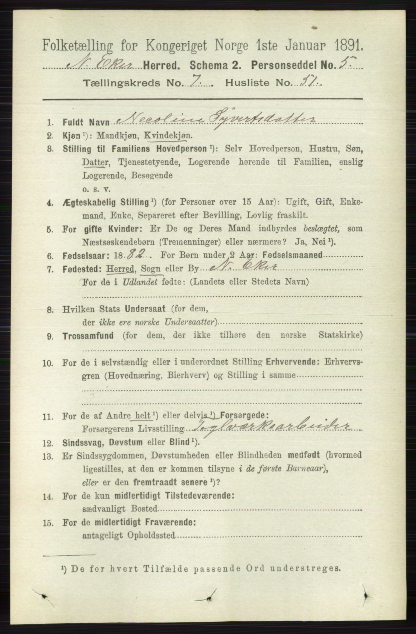 RA, 1891 census for 0625 Nedre Eiker, 1891, p. 3769