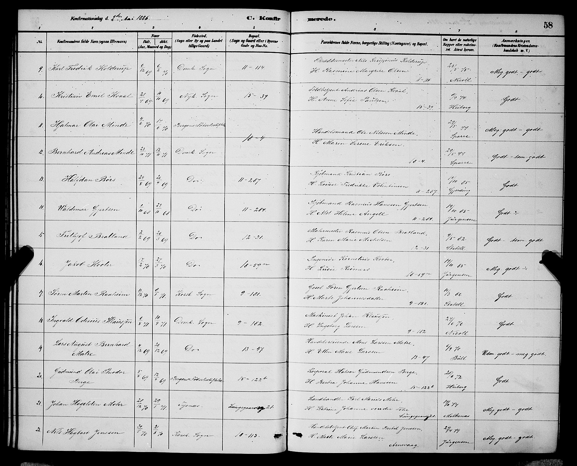 Domkirken sokneprestembete, SAB/A-74801/H/Hab/L0024: Parish register (copy) no. C 4, 1880-1899, p. 58