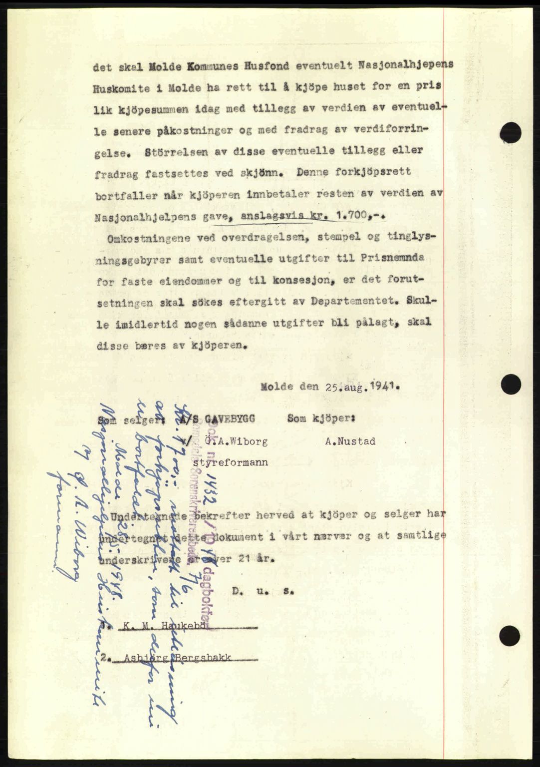 Romsdal sorenskriveri, AV/SAT-A-4149/1/2/2C: Mortgage book no. A10, 1941-1941, Diary no: : 1597/1941