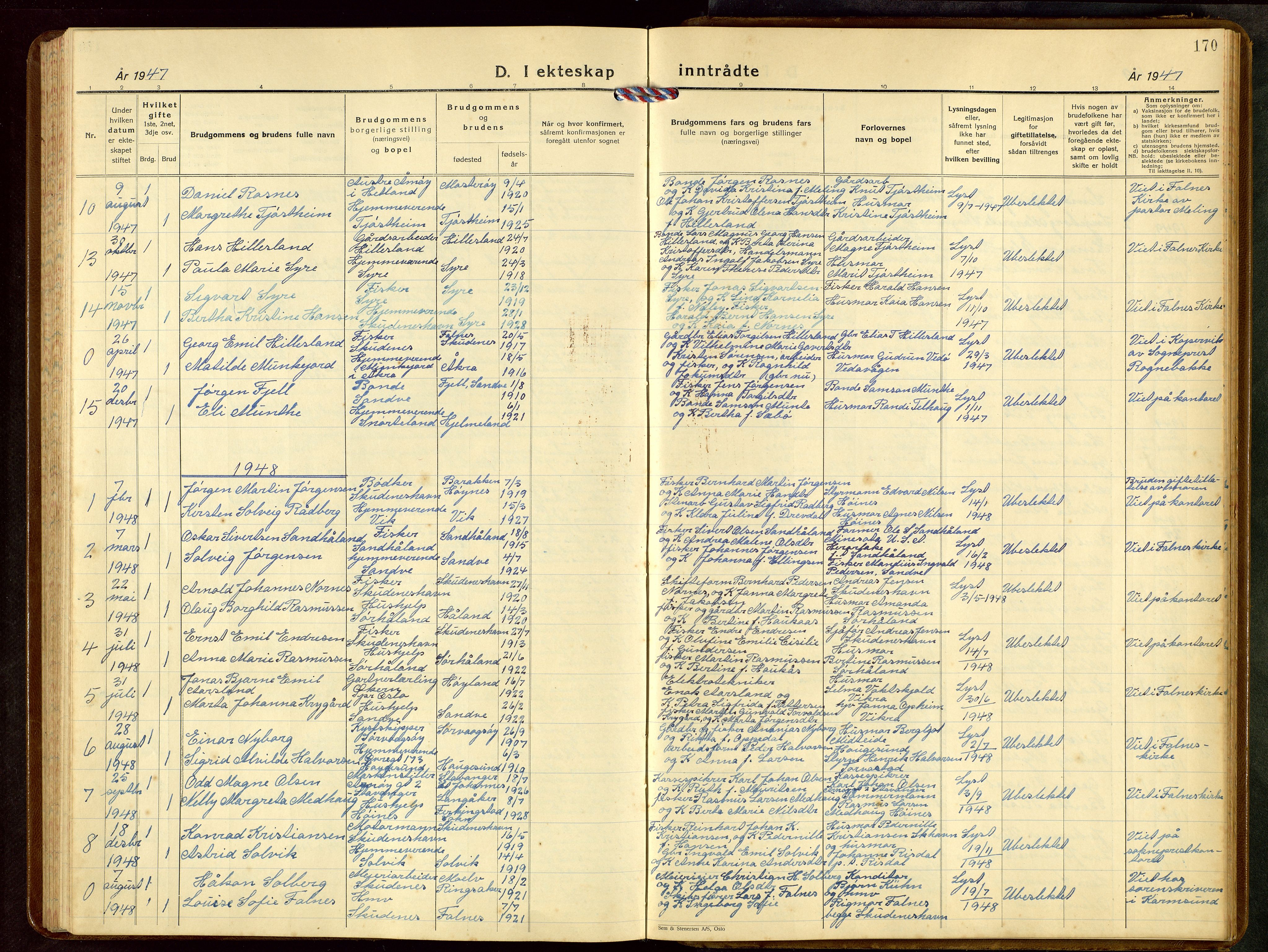 Skudenes sokneprestkontor, AV/SAST-A -101849/H/Ha/Hab/L0013: Parish register (copy) no. B 13, 1937-1954, p. 170