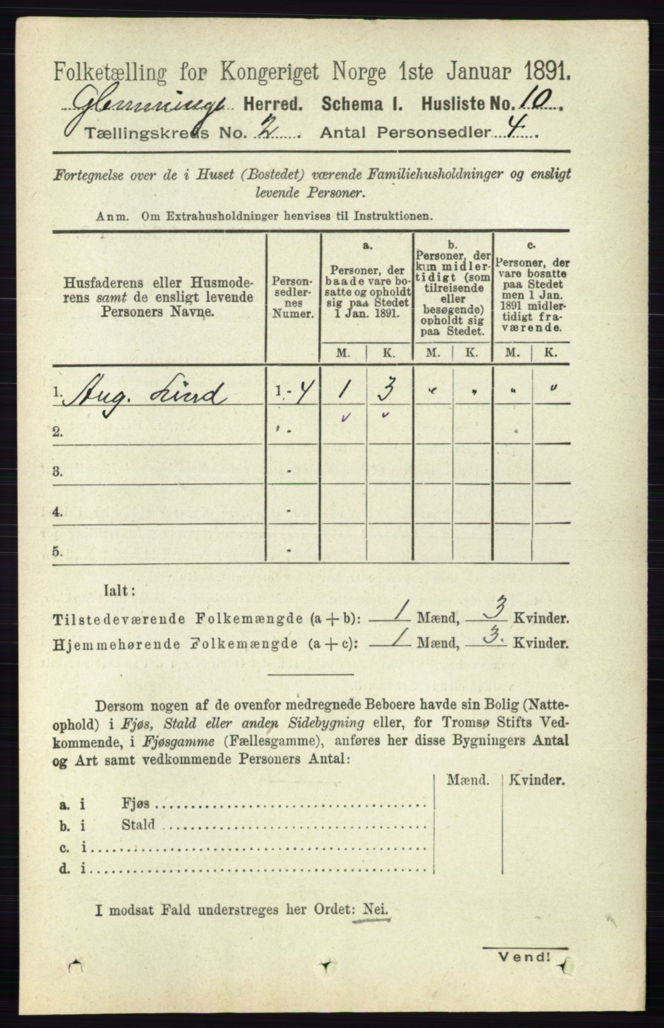 RA, 1891 census for 0132 Glemmen, 1891, p. 412