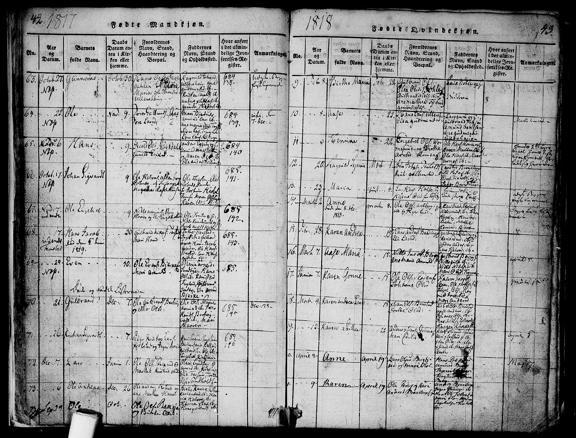 Nes prestekontor Kirkebøker, SAO/A-10410/F/Fa/L0005: Parish register (official) no. I 5, 1815-1835, p. 42-43