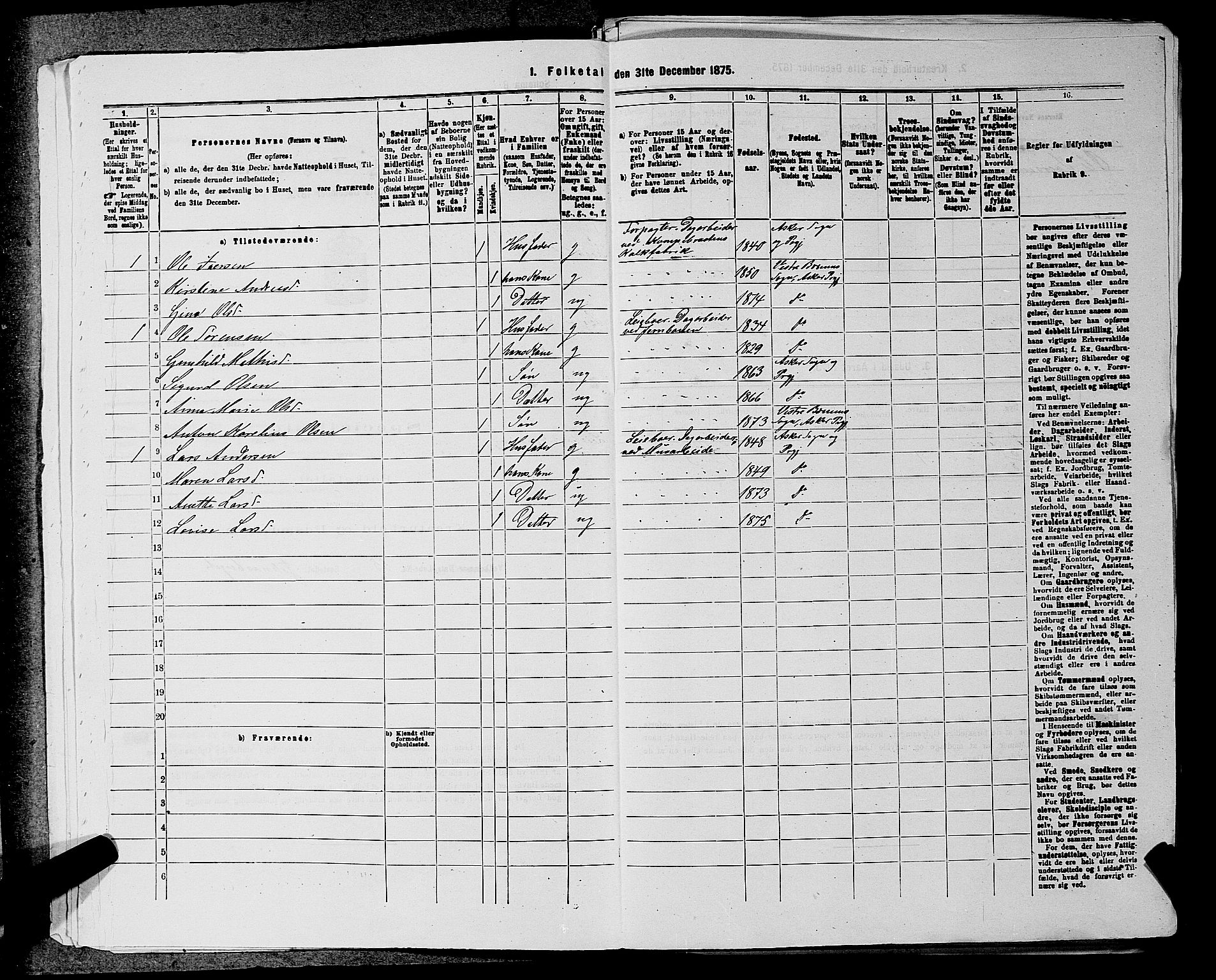 RA, 1875 census for 0220P Asker, 1875, p. 2037