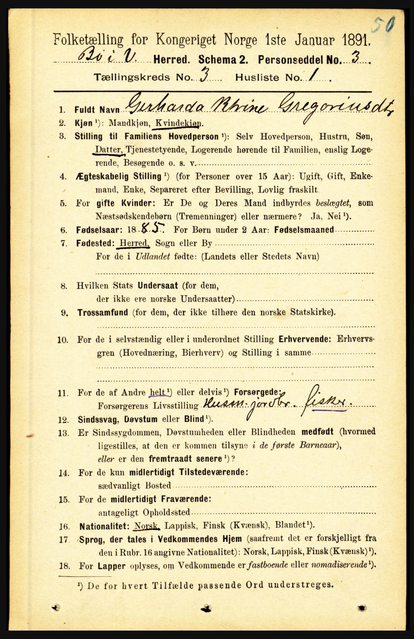 RA, 1891 census for 1867 Bø, 1891, p. 833