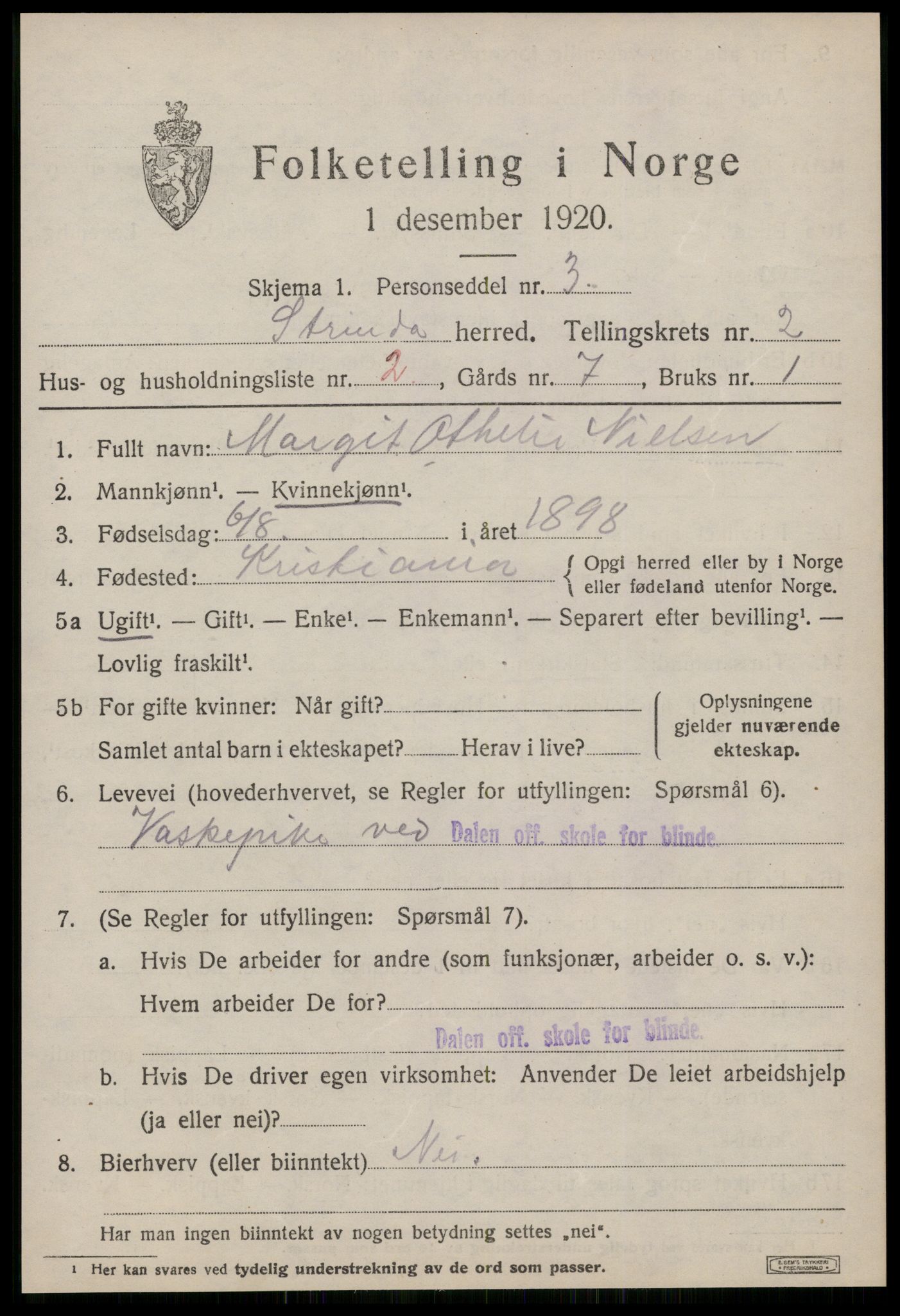 SAT, 1920 census for Strinda, 1920, p. 6024