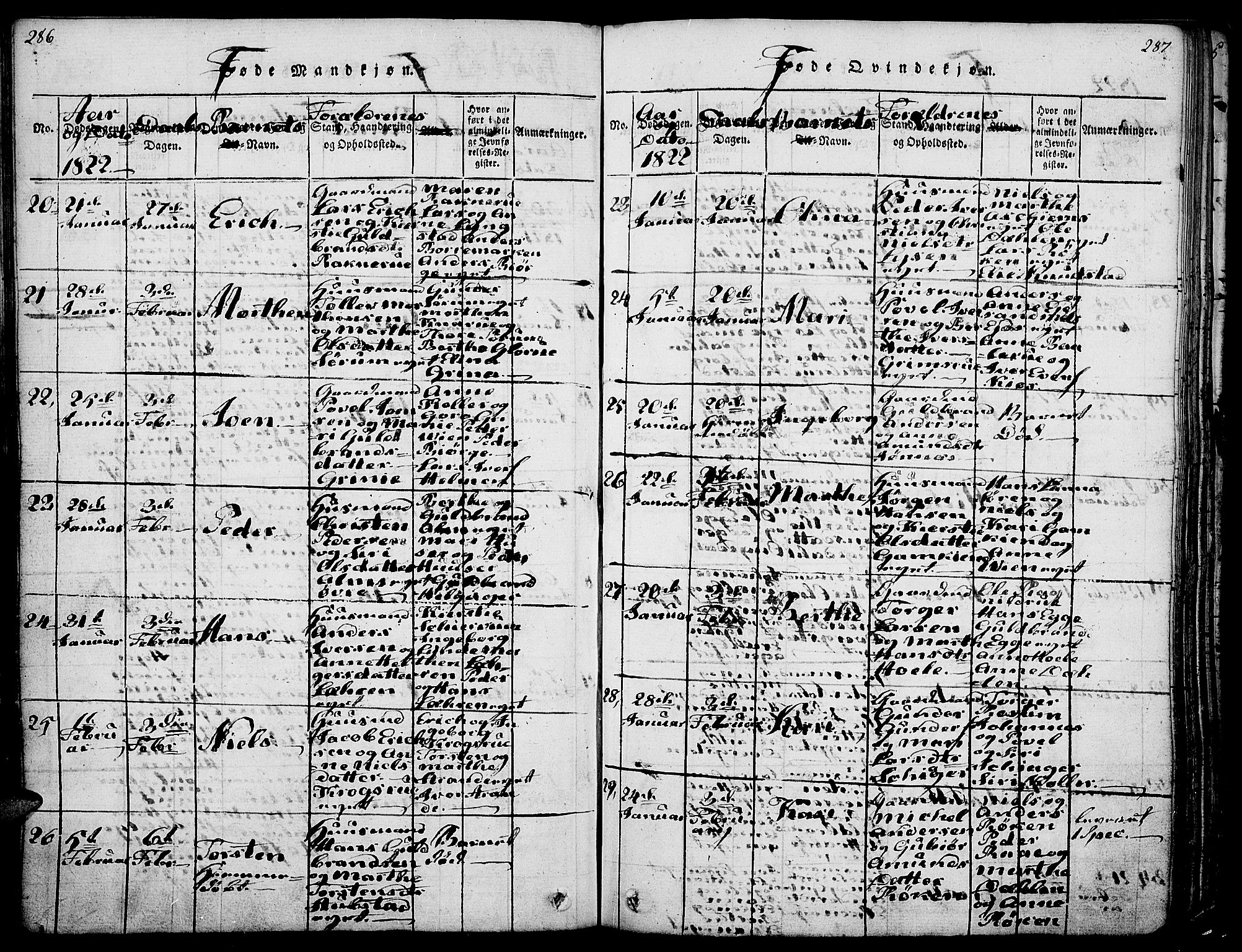 Gran prestekontor, AV/SAH-PREST-112/H/Ha/Haa/L0009: Parish register (official) no. 9, 1815-1824, p. 286-287