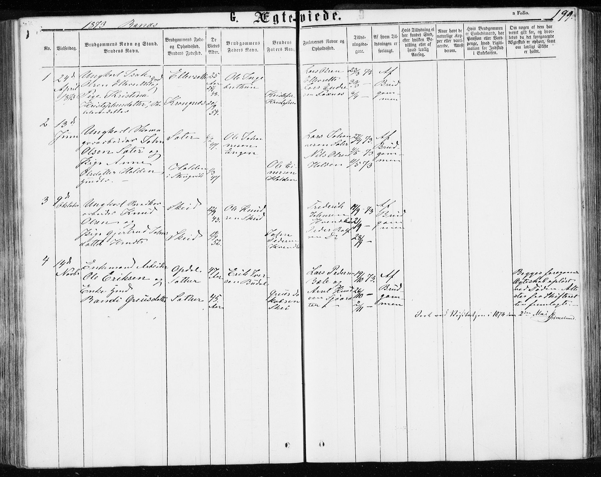 Ministerialprotokoller, klokkerbøker og fødselsregistre - Møre og Romsdal, AV/SAT-A-1454/595/L1045: Parish register (official) no. 595A07, 1863-1873, p. 199