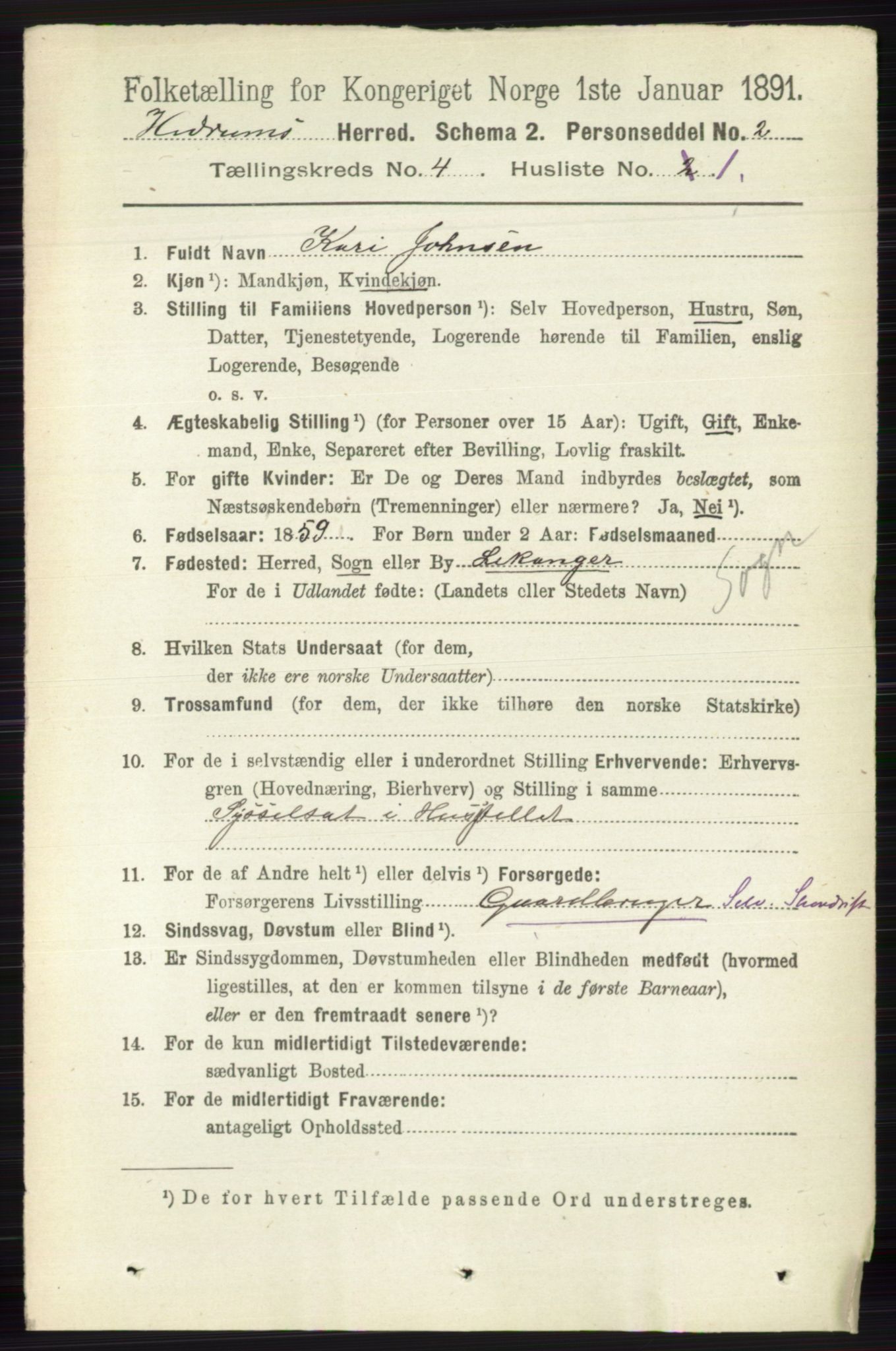 RA, 1891 census for 0727 Hedrum, 1891, p. 1389