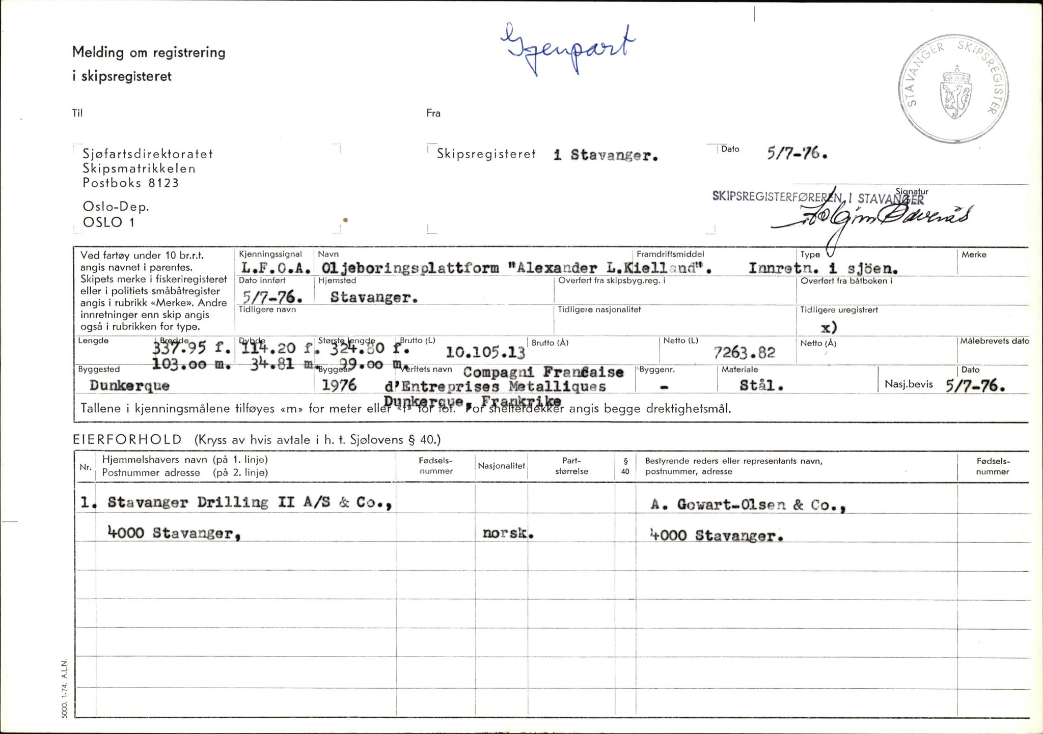 Pa 1503 - Stavanger Drilling AS, AV/SAST-A-101906/2/E/Eb/Eba/L0002: Sak og korrespondanse, 1974-1980