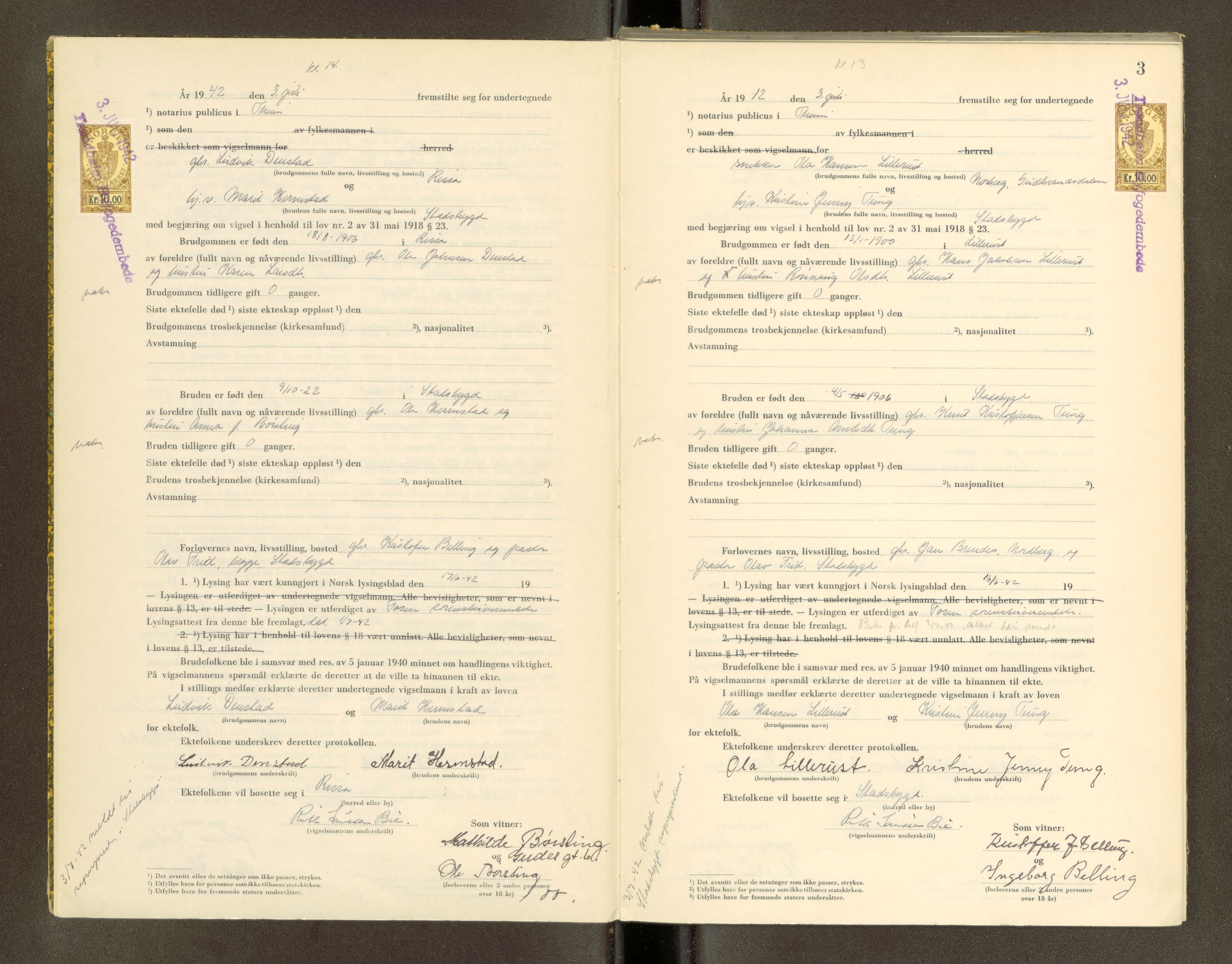 Trondheim byfogd, AV/SAT-A-0003/1/6/6D/L0002: Vigselbøker, 1937-1942, p. 3