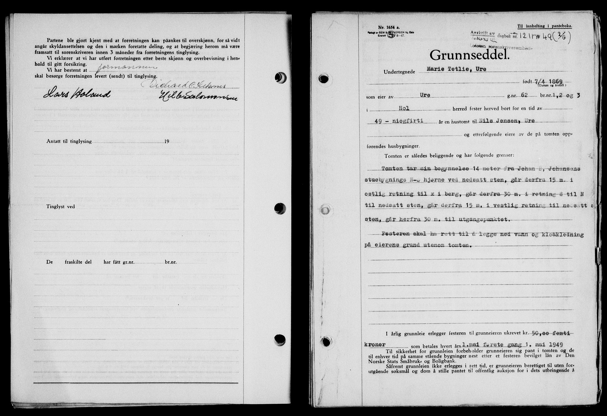 Lofoten sorenskriveri, SAT/A-0017/1/2/2C/L0021a: Mortgage book no. 21a, 1949-1949, Diary no: : 1211/1949