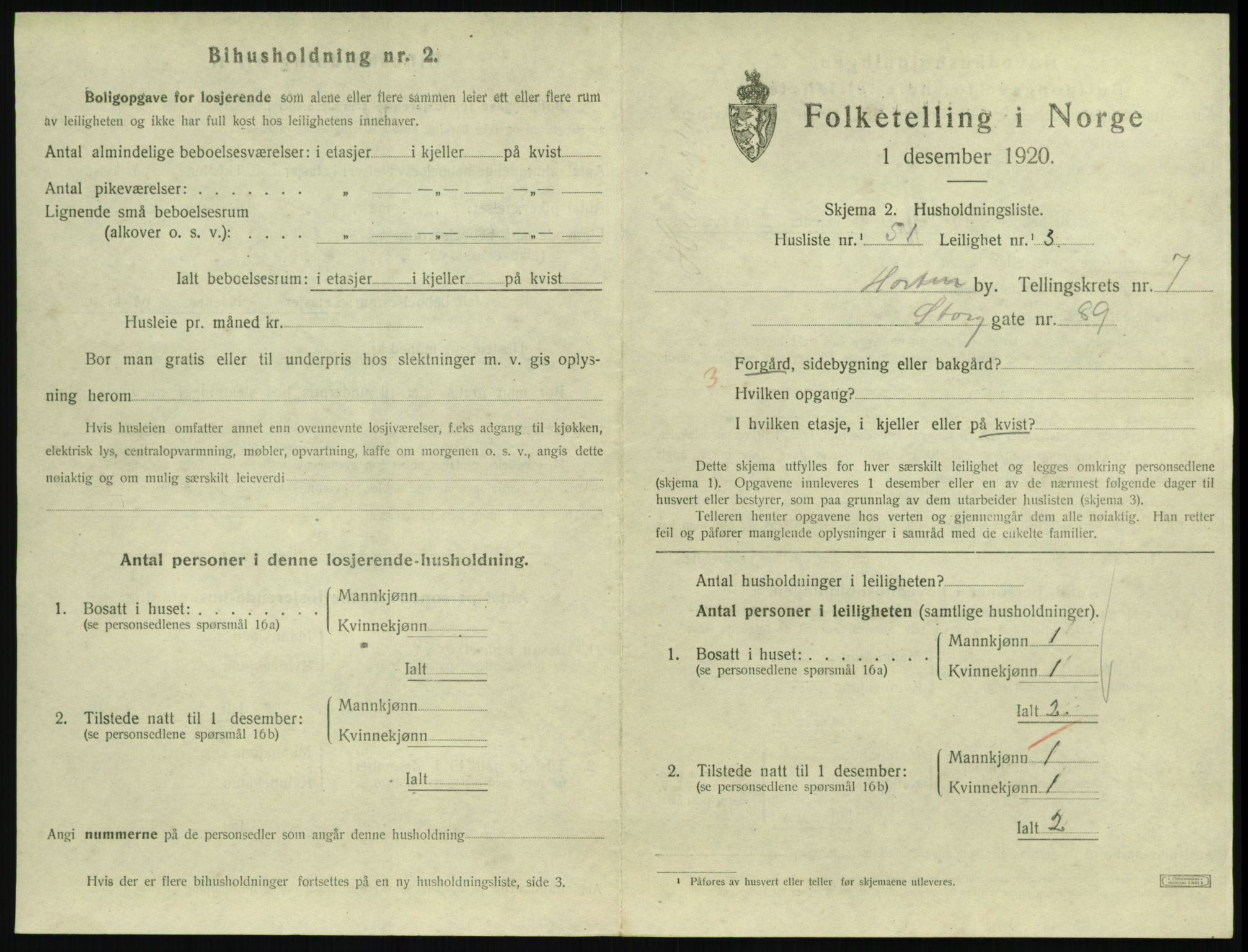 SAKO, 1920 census for Horten, 1920, p. 7401