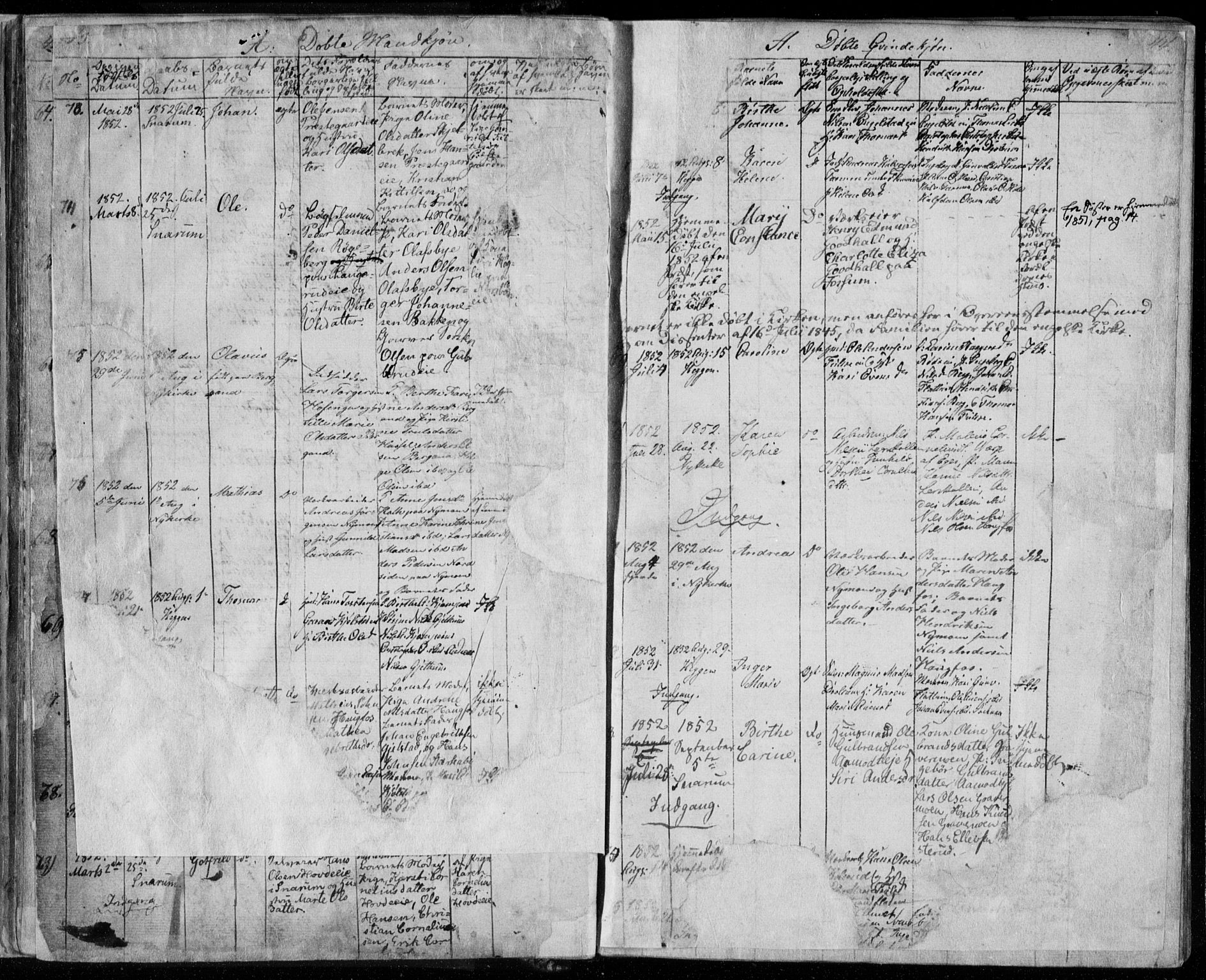 Modum kirkebøker, AV/SAKO-A-234/F/Fa/L0008: Parish register (official) no. 8, 1851-1859, p. 43-44