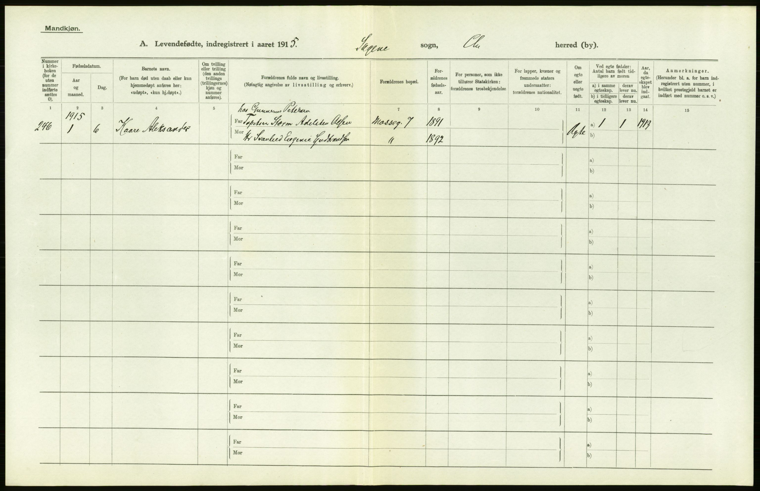 Statistisk sentralbyrå, Sosiodemografiske emner, Befolkning, AV/RA-S-2228/D/Df/Dfb/Dfbe/L0007: Kristiania: Levendefødte menn og kvinner., 1915, p. 606