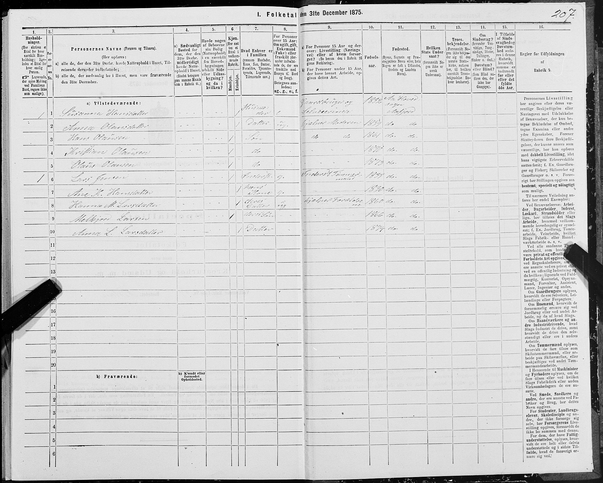 SAT, 1875 census for 1630P Aafjorden, 1875, p. 1207