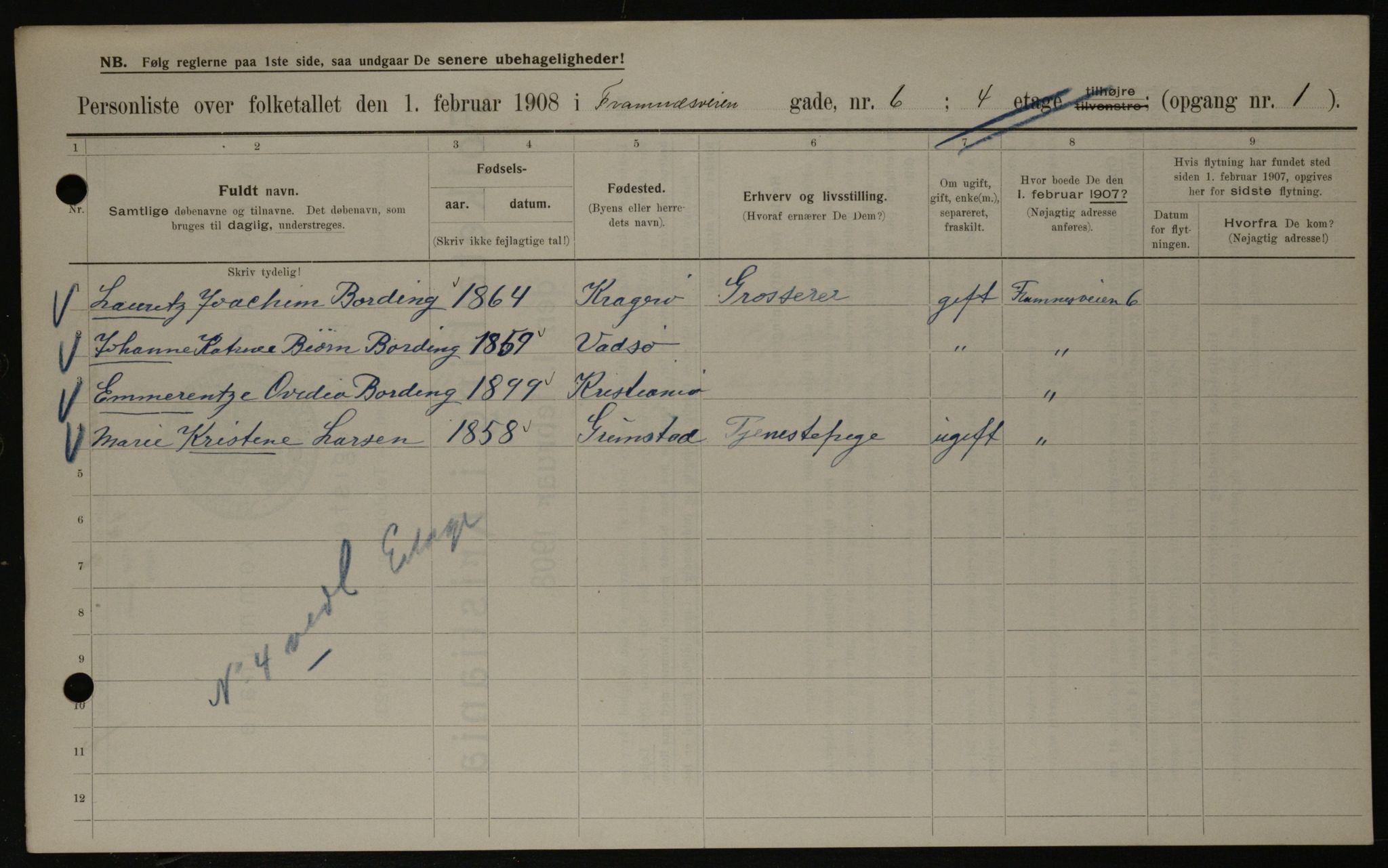 OBA, Municipal Census 1908 for Kristiania, 1908, p. 23000