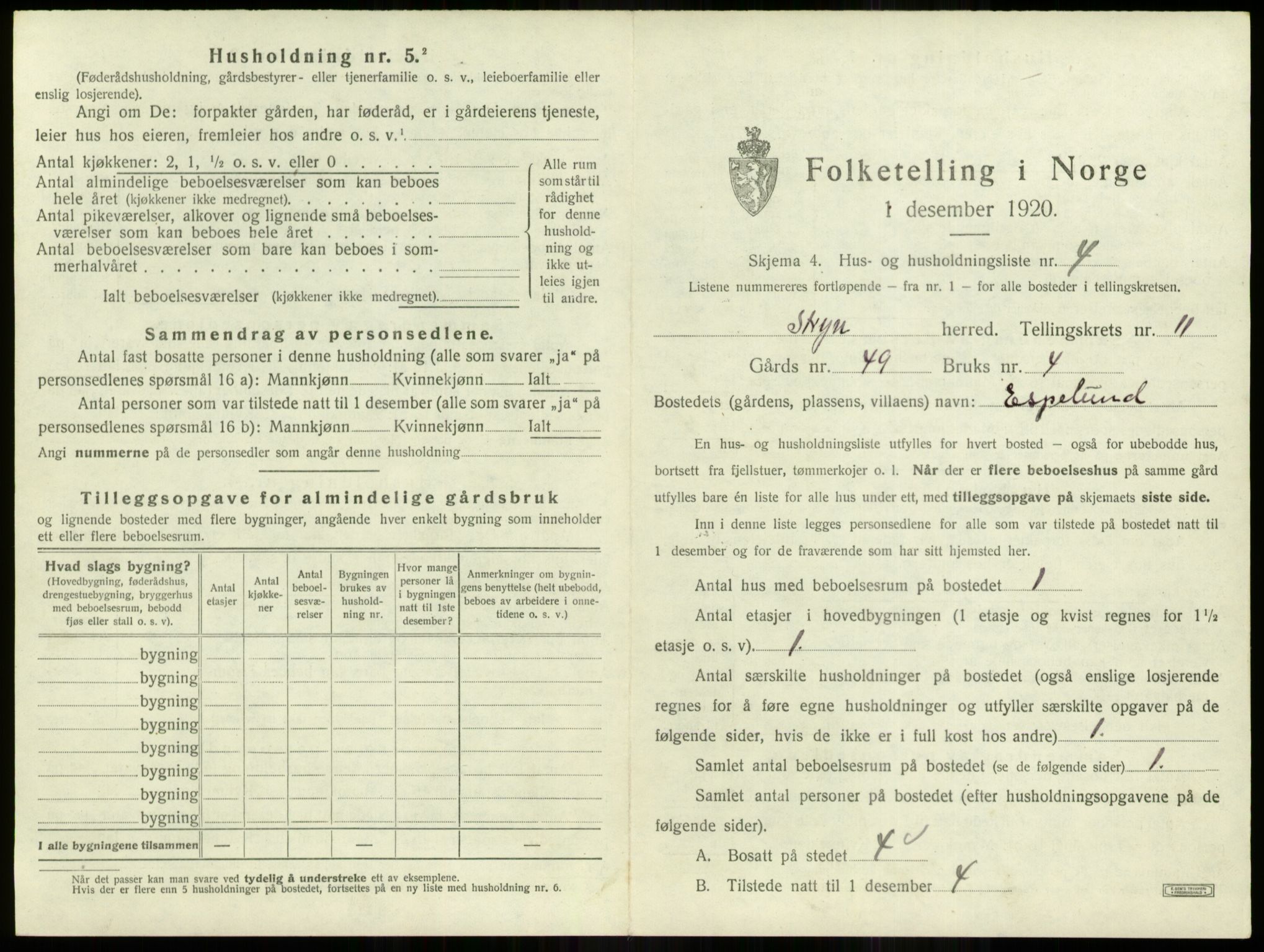 SAB, 1920 census for Stryn, 1920, p. 715