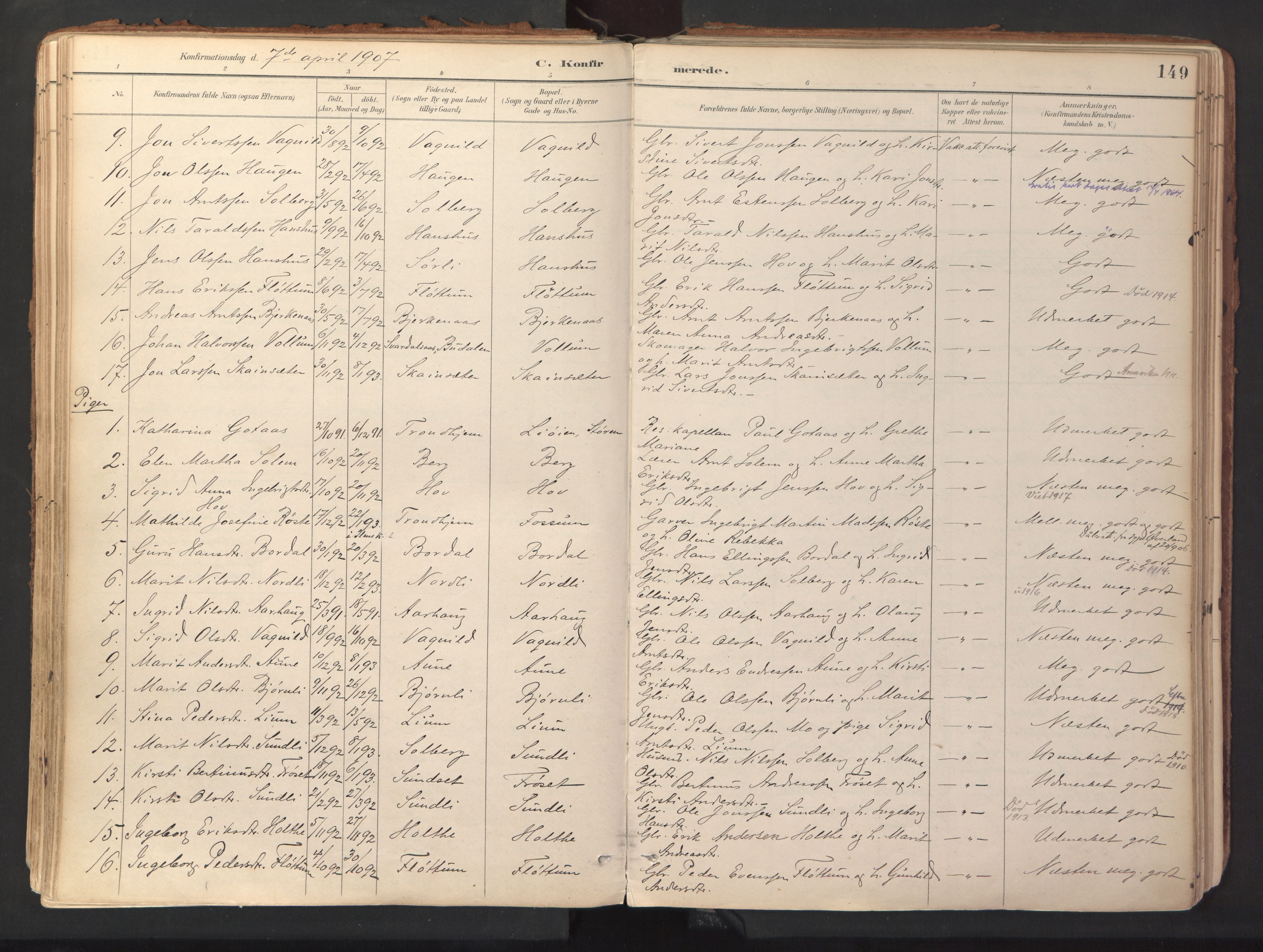 Ministerialprotokoller, klokkerbøker og fødselsregistre - Sør-Trøndelag, AV/SAT-A-1456/689/L1041: Parish register (official) no. 689A06, 1891-1923, p. 149