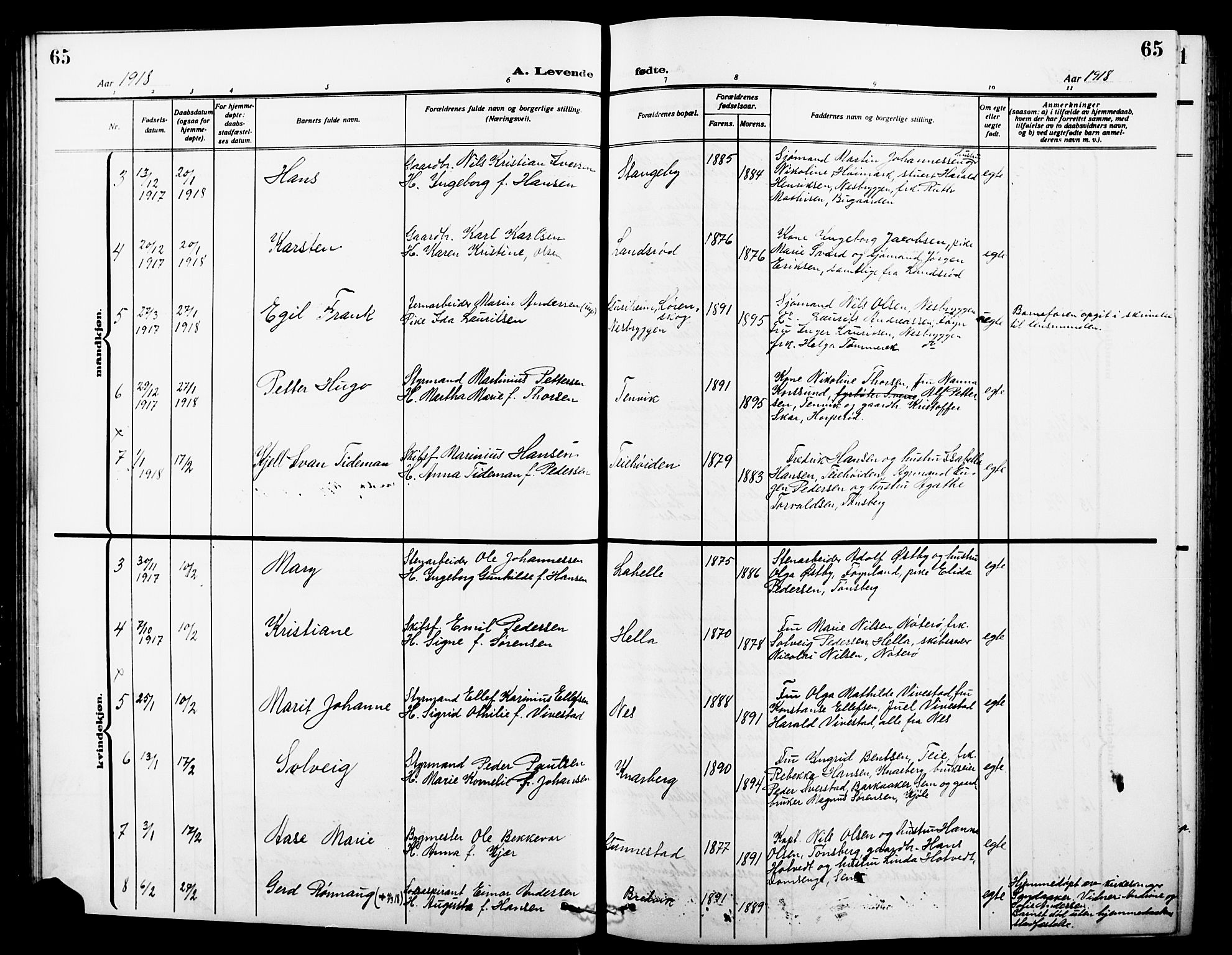 Nøtterøy kirkebøker, AV/SAKO-A-354/G/Ga/L0005: Parish register (copy) no. I 5, 1910-1924, p. 65