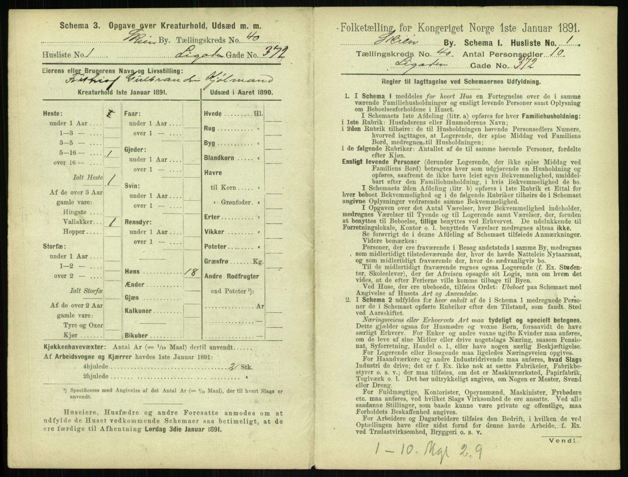 RA, 1891 census for 0806 Skien, 1891, p. 1436