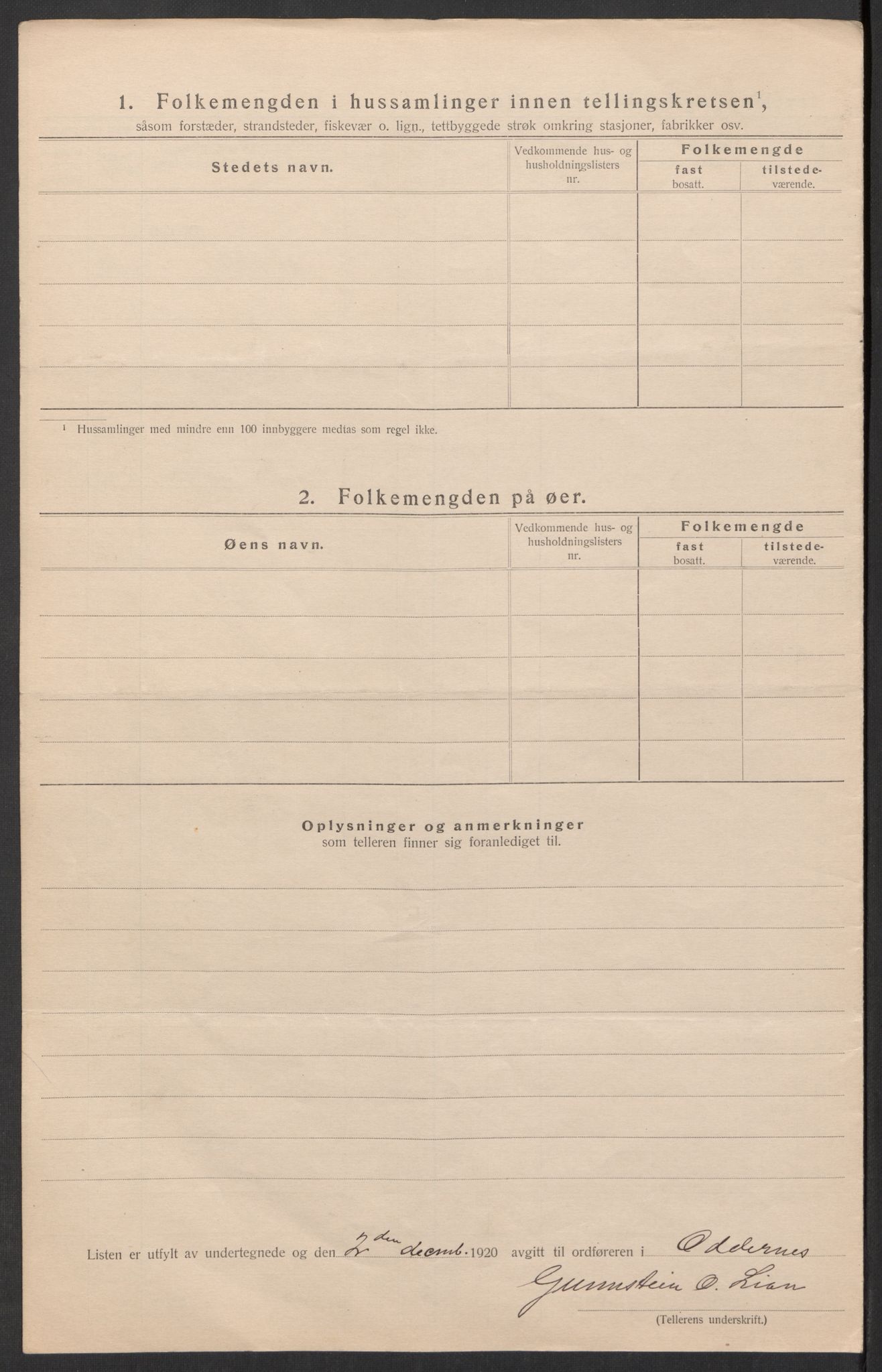 SAK, 1920 census for Oddernes, 1920, p. 36