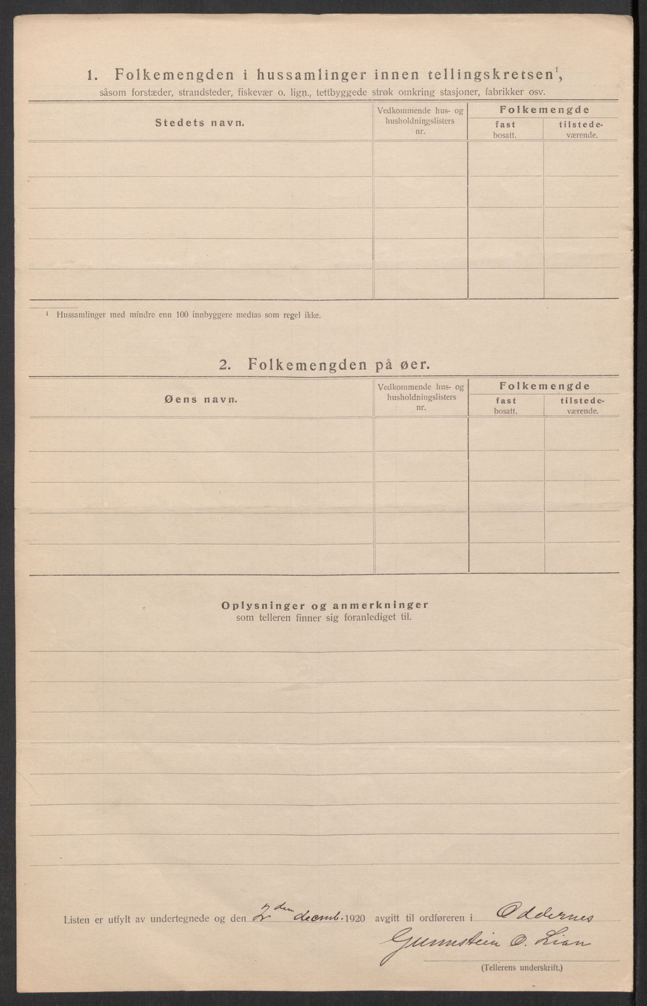 SAK, 1920 census for Oddernes, 1920, p. 36