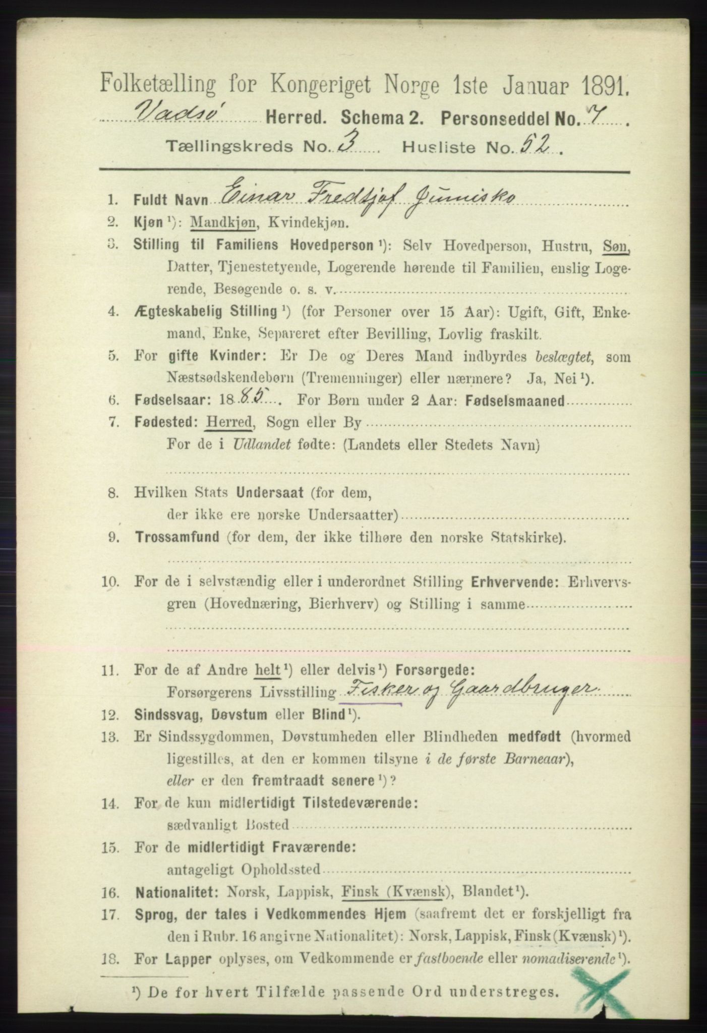 RA, 1891 census for 2029 Vadsø, 1891, p. 1140