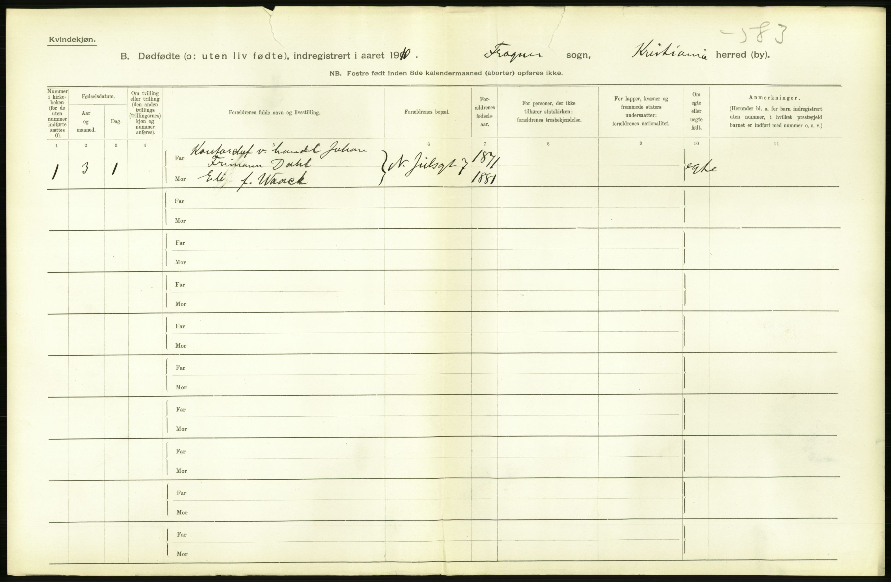 Statistisk sentralbyrå, Sosiodemografiske emner, Befolkning, AV/RA-S-2228/D/Df/Dfa/Dfah/L0009: Kristiania: Gifte og dødfødte., 1910, p. 830