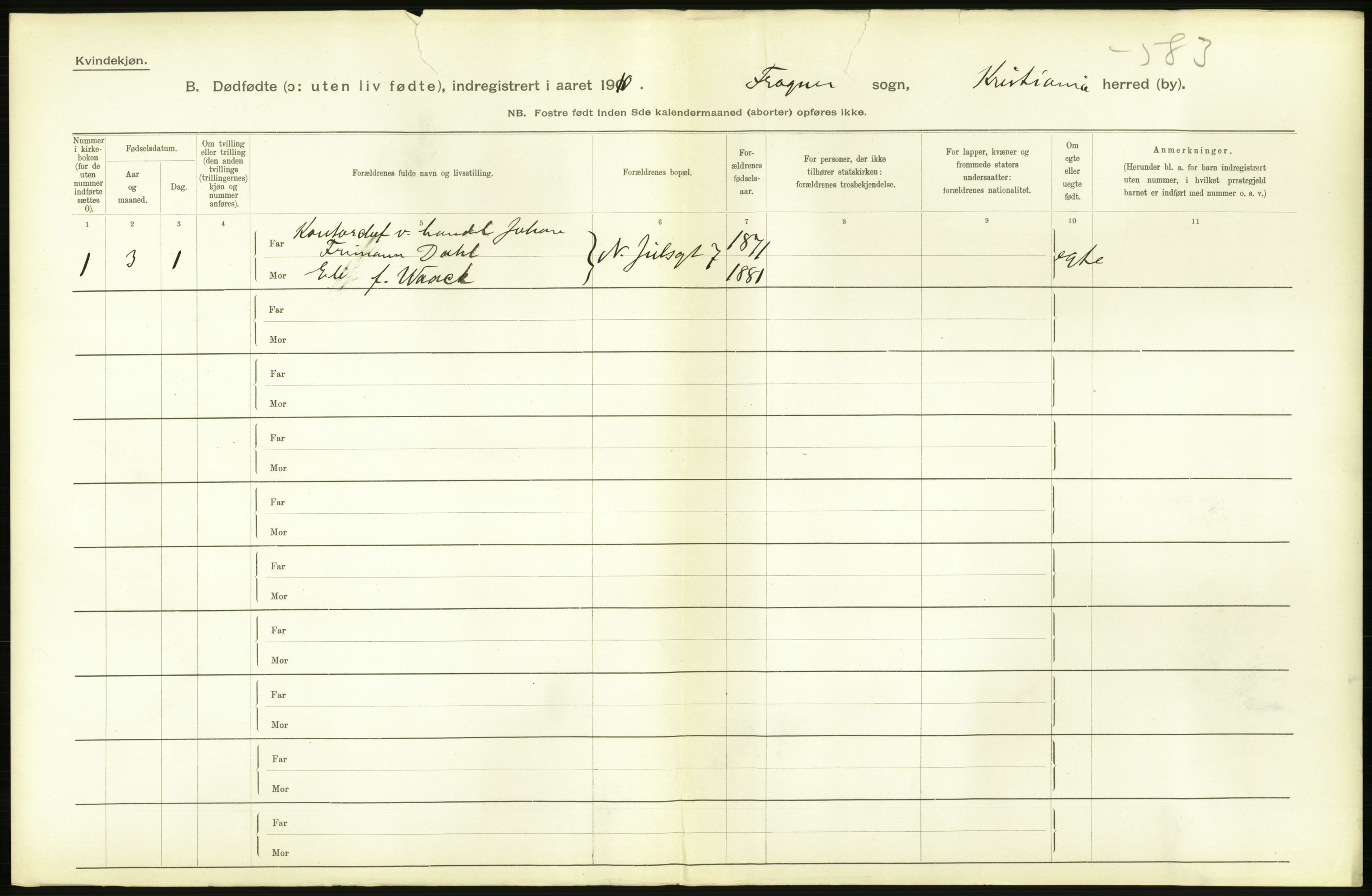 Statistisk sentralbyrå, Sosiodemografiske emner, Befolkning, RA/S-2228/D/Df/Dfa/Dfah/L0009: Kristiania: Gifte og dødfødte., 1910, p. 830