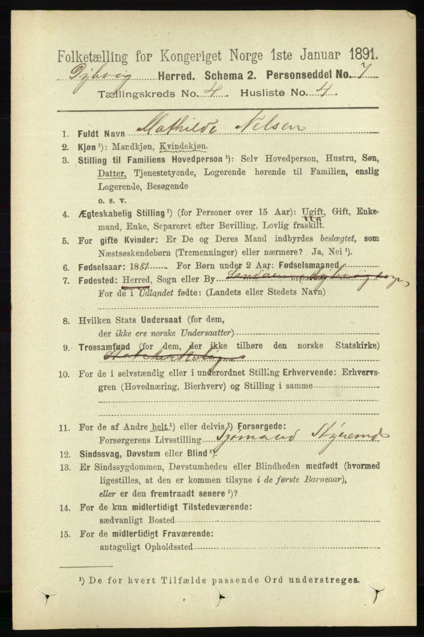 RA, 1891 census for 0915 Dypvåg, 1891, p. 1037