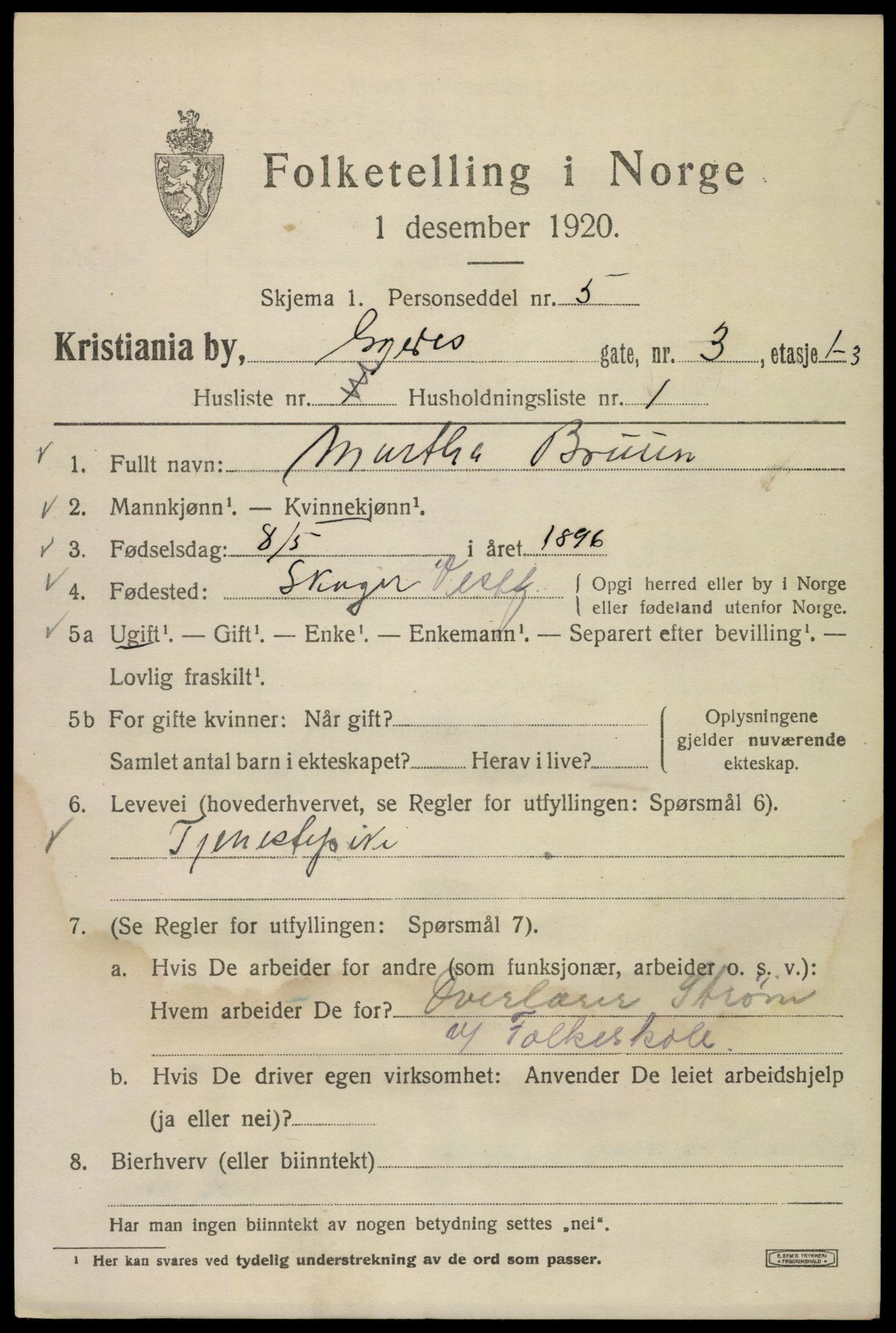 SAO, 1920 census for Kristiania, 1920, p. 209847