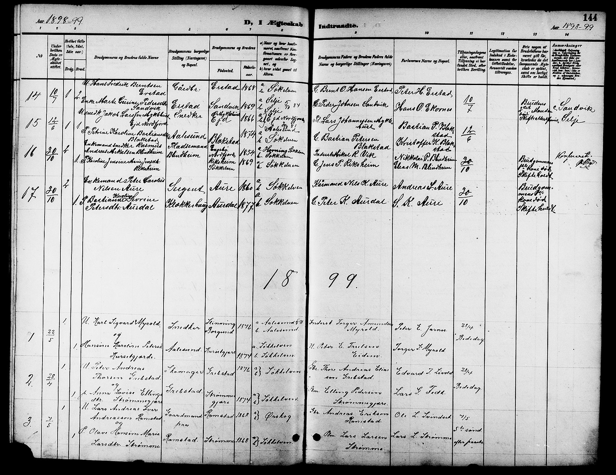 Ministerialprotokoller, klokkerbøker og fødselsregistre - Møre og Romsdal, AV/SAT-A-1454/523/L0340: Parish register (copy) no. 523C03, 1892-1902, p. 144