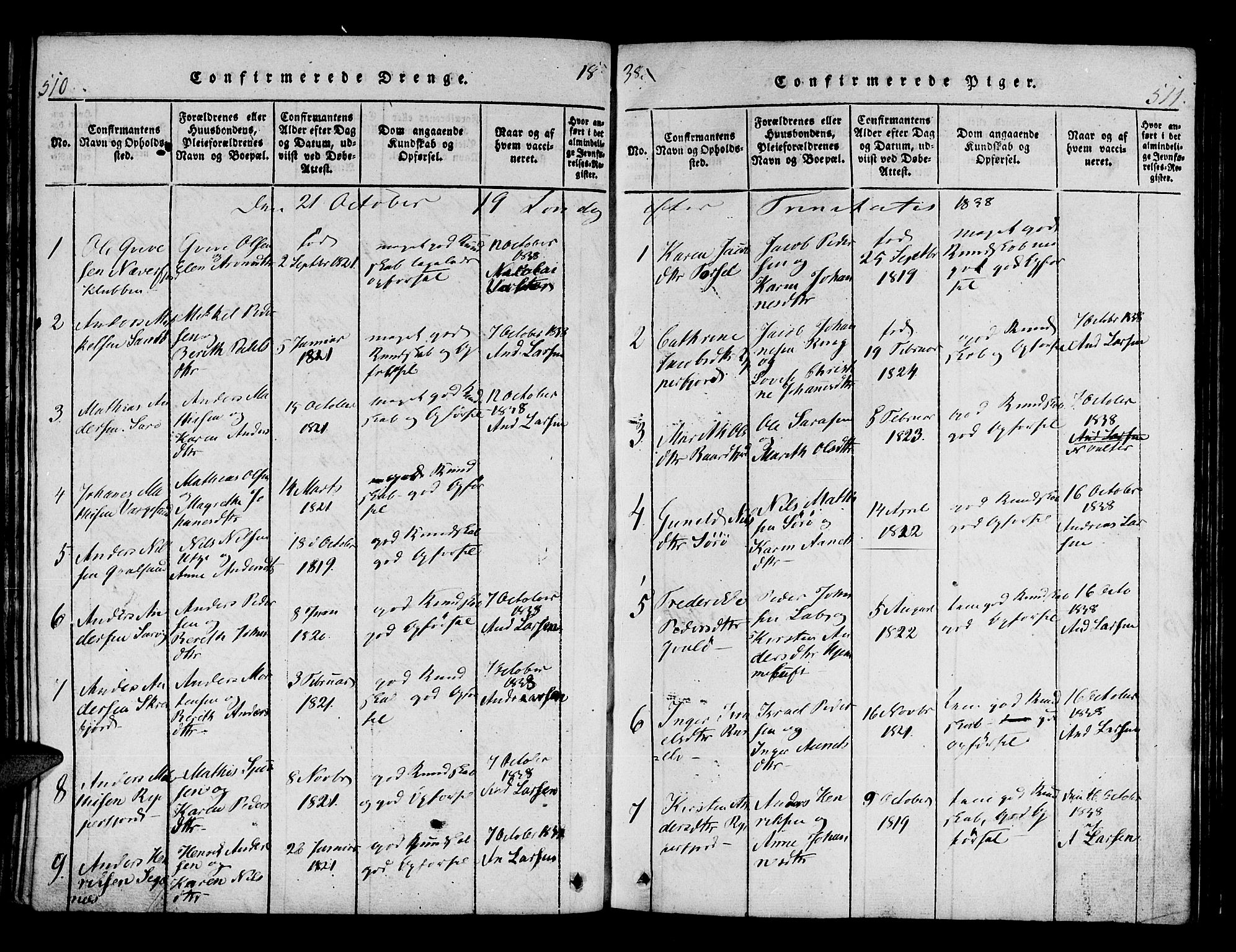 Hammerfest sokneprestkontor, AV/SATØ-S-1347/H/Ha/L0003.kirke: Parish register (official) no. 3, 1821-1842, p. 510-511